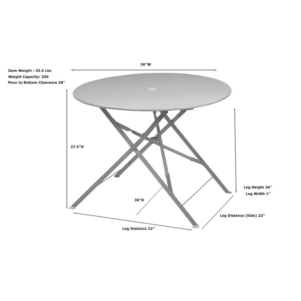 36"W  
Item Weight: 35.5 Lbs  
Weight Capacity: 250  
Floor to Bottom Clearance 28"  
27.5"H  
36"D  
Leg Height 26"  
Leg Width 1"  
Leg Distance (Side) 22"  
Leg Distance 22"