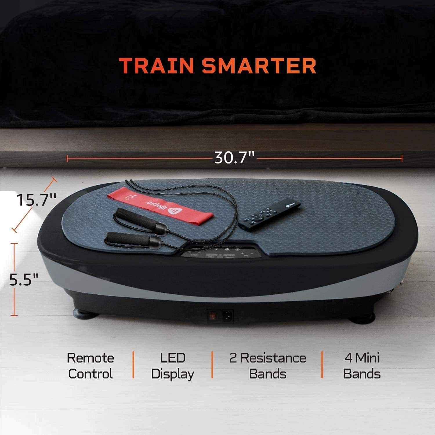 TRAIN SMARTER 30.7" 15.7" SIDEI 5.5" Remote Control LED Display 2 Resistance Bands 4 Mini Bands