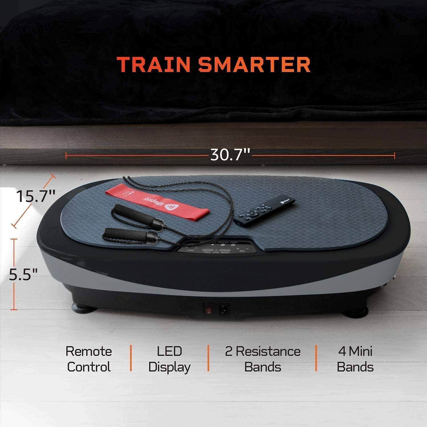 TRAIN SMARTER 30.7" 15.7" SIDEI 5.5" Remote Control LED Display 2 Resistance Bands 4 Mini Bands