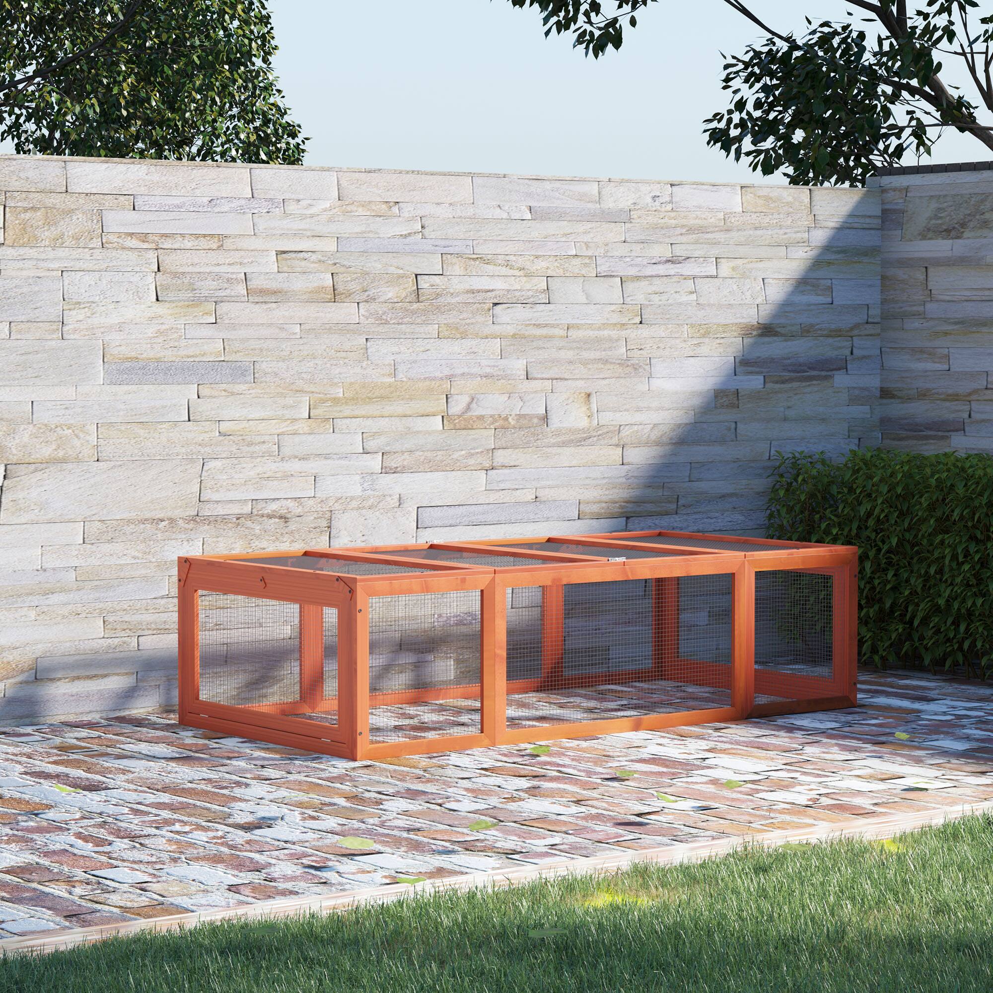 Angle. Pawhut - Large Wooden Rabbit Hutch Bunny Hutch Small Animal Habitat Enclosure Outdoor Run, Lockable Doors.