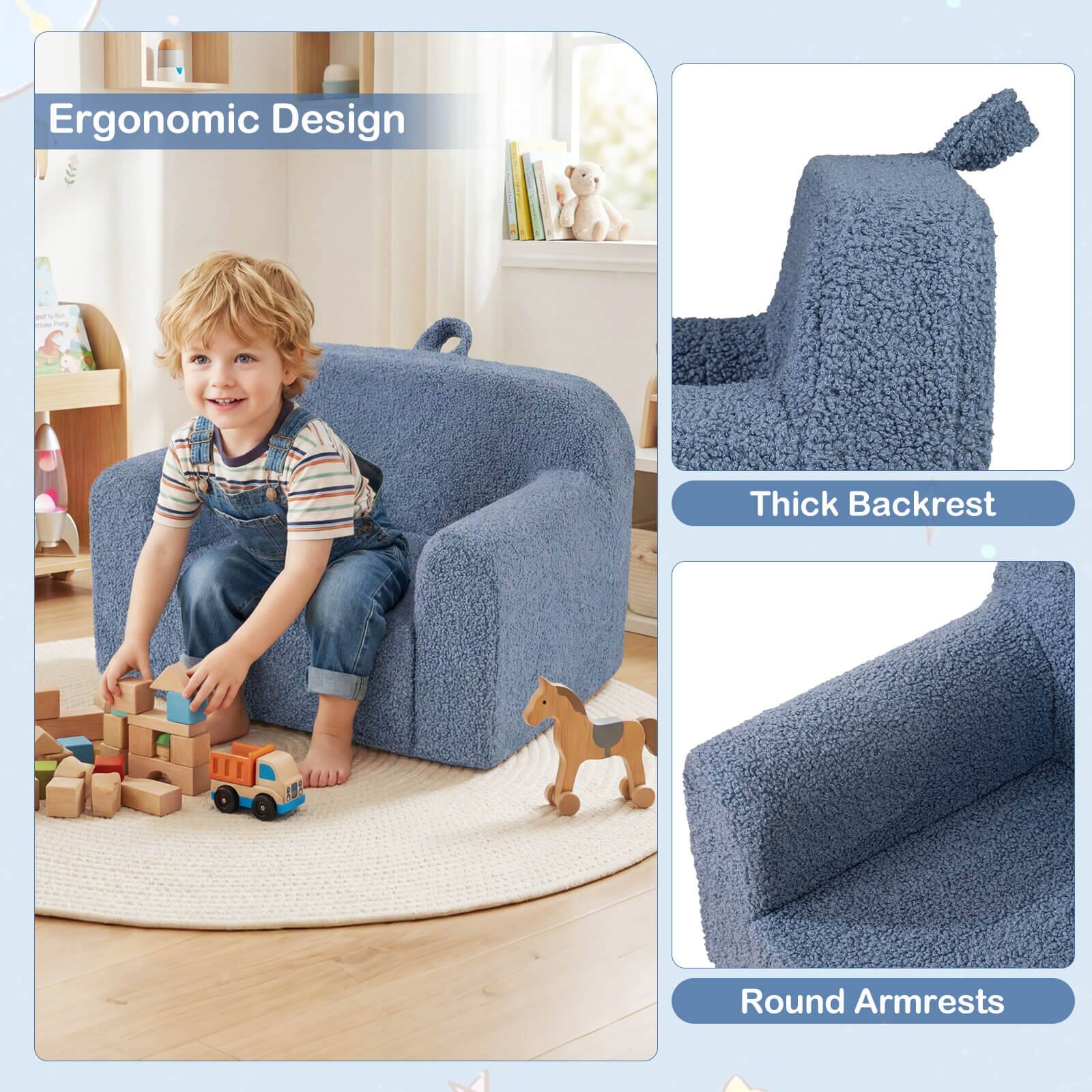 Ergonomic Design

- Thick Backrest
- Round Armrests