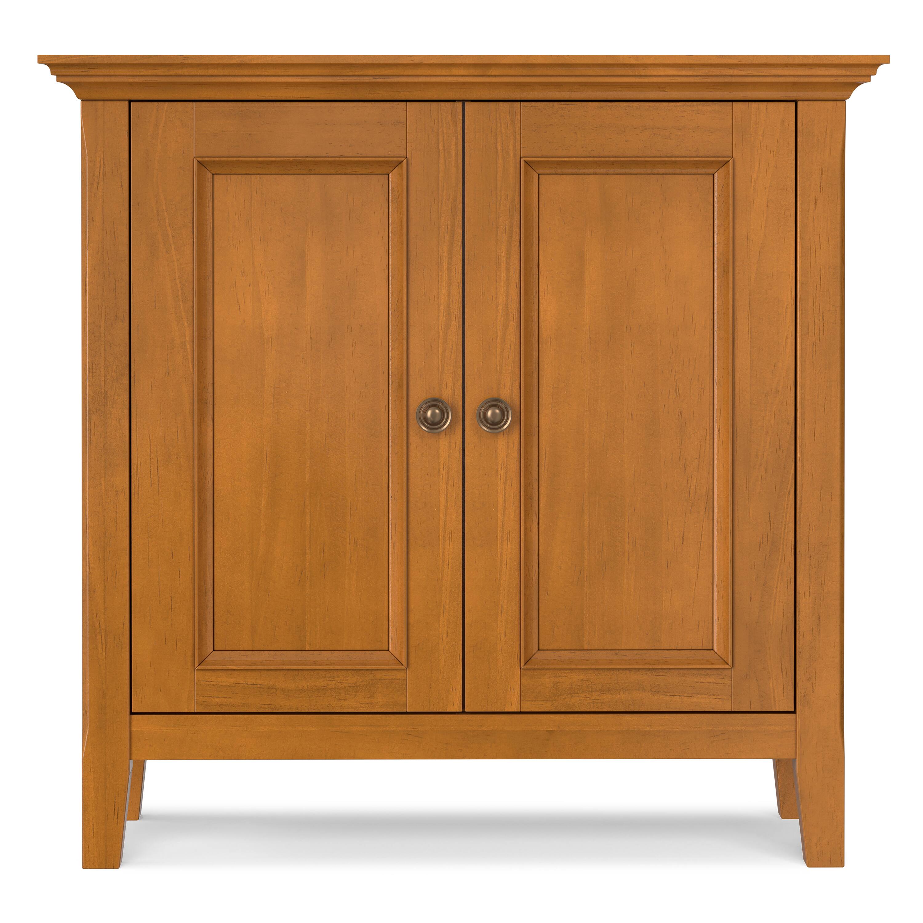 Left. Simpli Home - Amherst 32 inch Wide Solid Wood Transitional Low Storage Cabinet in Light Golden Brown - Light Golden Brown.