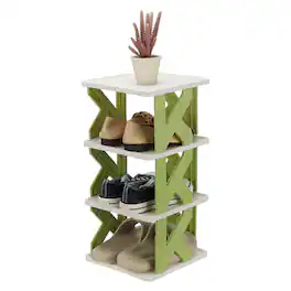 Unique Bargains - 4-Tier Free Standing Shoe Rack, Vertical Narrow Stackable Organizer for Front Door Garage Closet - Green