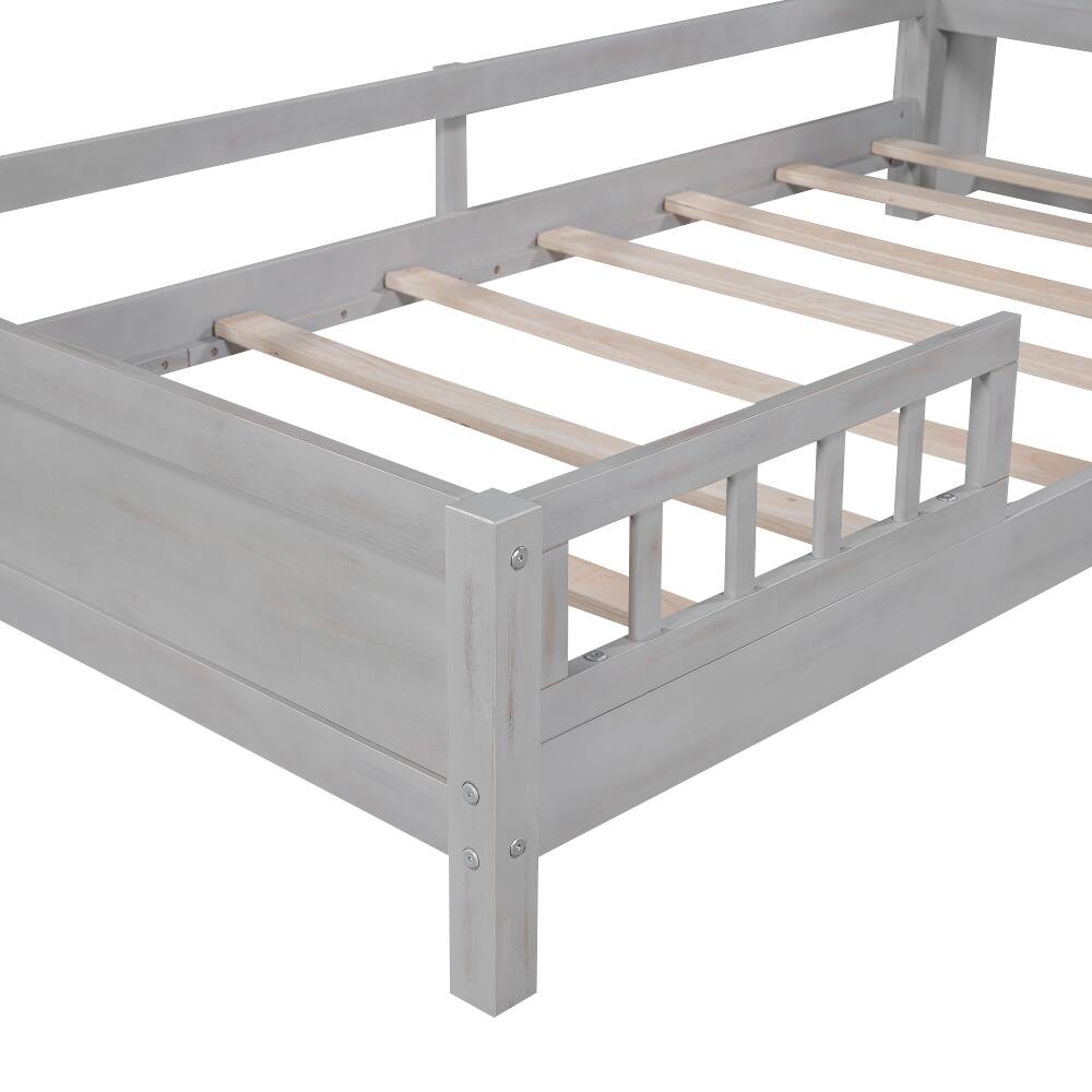 Alt View 9. Loheer - Loheer Twin Platform Bed with LED Light Storage Headboard Antique Grey Wood Frame - Antique Grey.