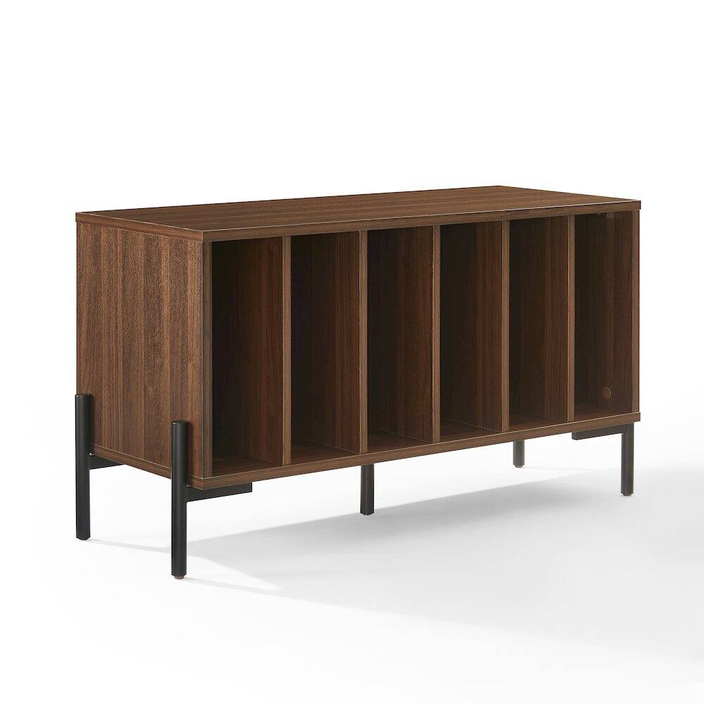 Alt View 3. Crosley Furniture - Greenwich Medium Record Player Stand With Vinyl Storage - Walnut.