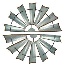 Zeckos - Pair of Distressed Metal Half Moon Windmill Wall Sculptures - Silver