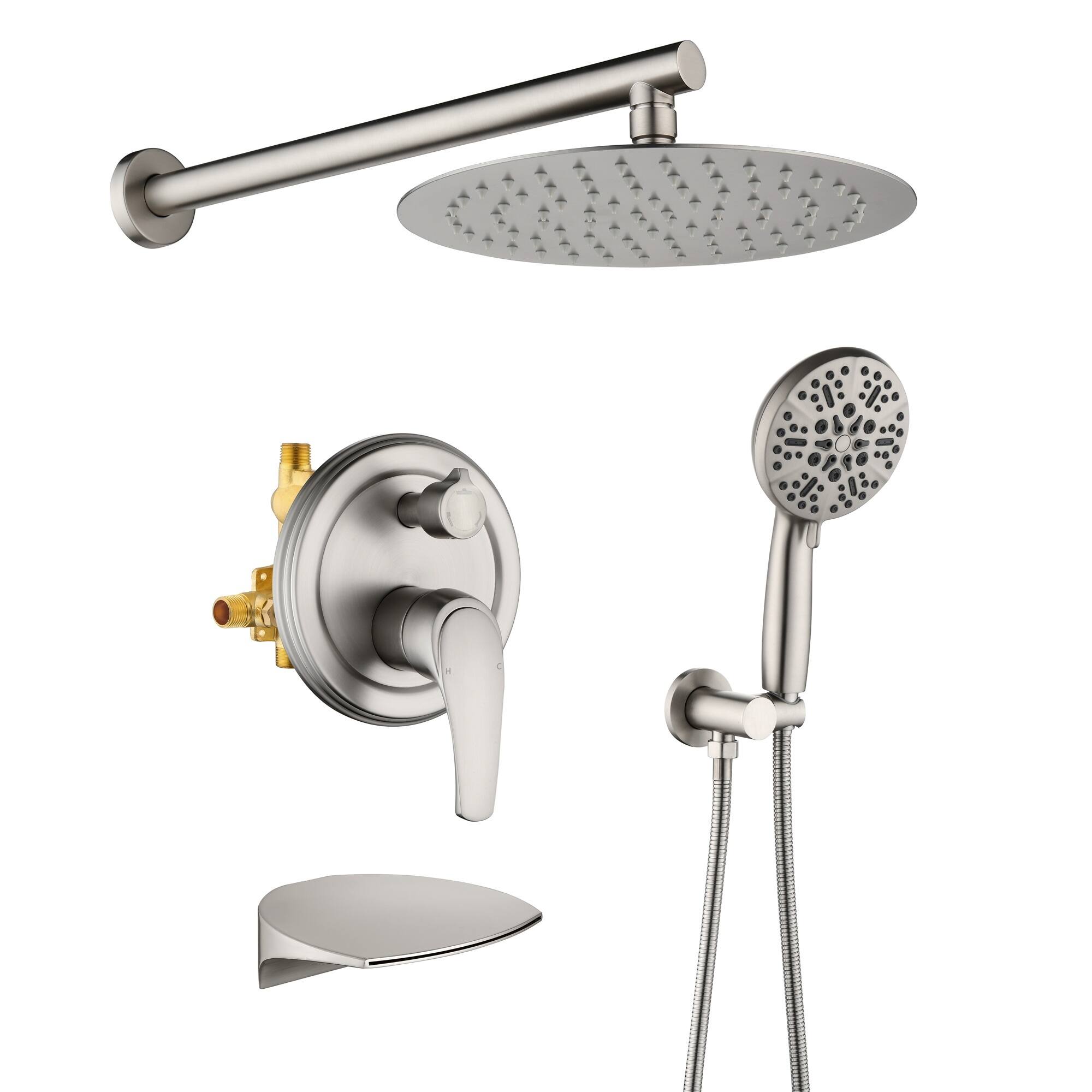 Front. Boyel Living - Brushed Nickel 10-Inch Rain Shower System Brass SUS304 3-Function Valve 7-Function Handheld cUPC - Brushed Nickel.