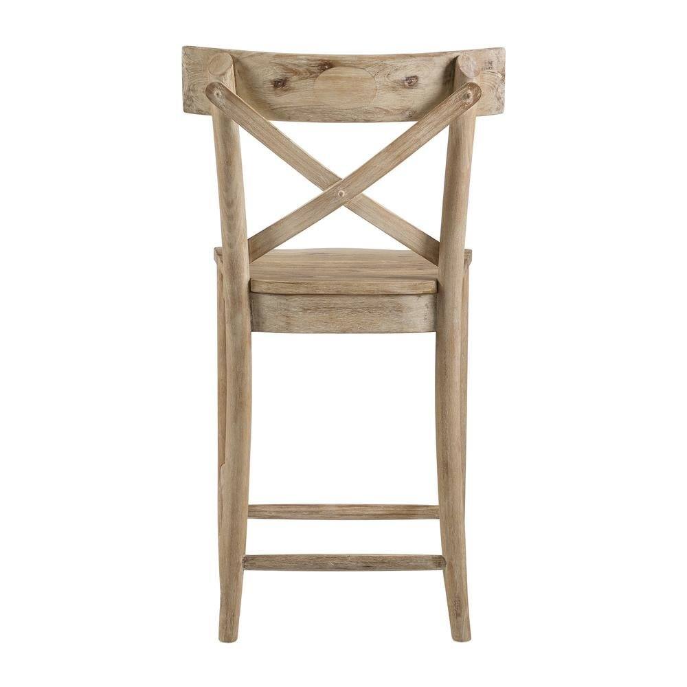 Left. FurniFact - Beach Acacia Metal Counter Height Stool with Back - Beach.