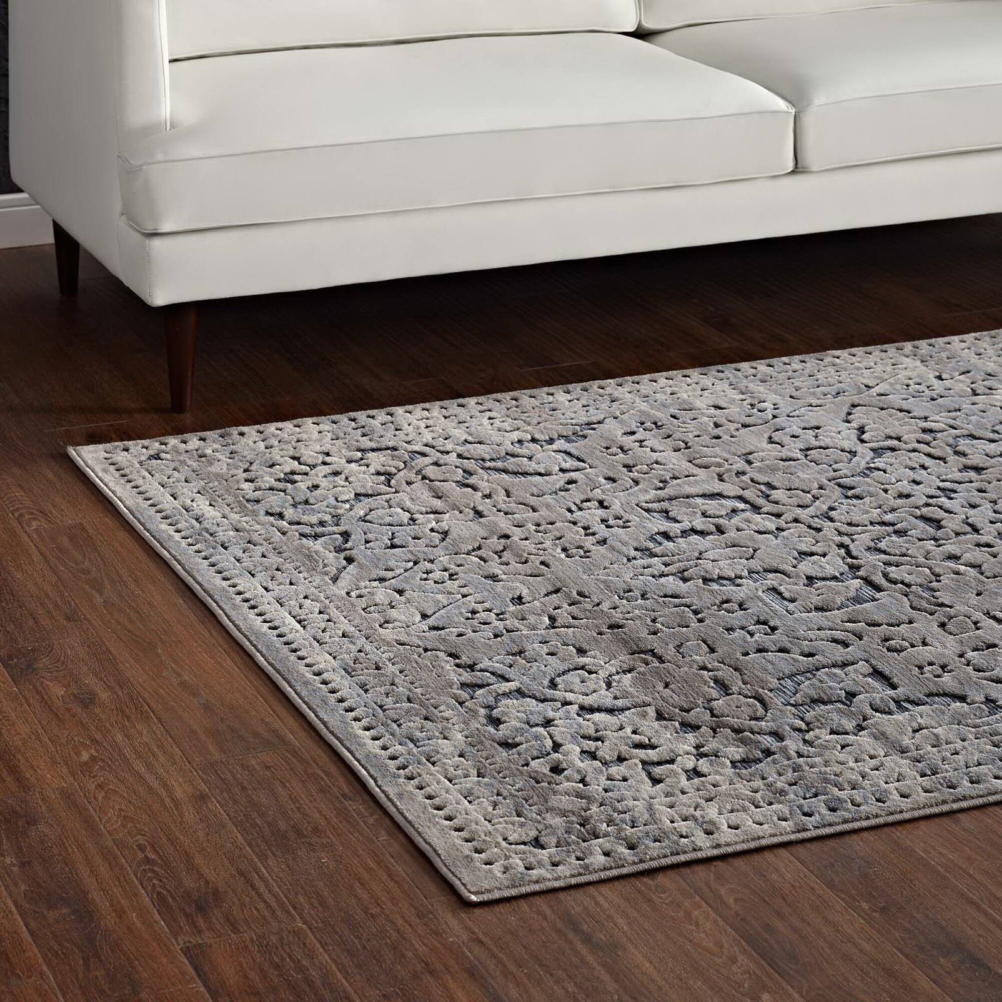 Back. Modway - Margarida Distressed Vintage Turkish Area Rug - Blue and Cream.