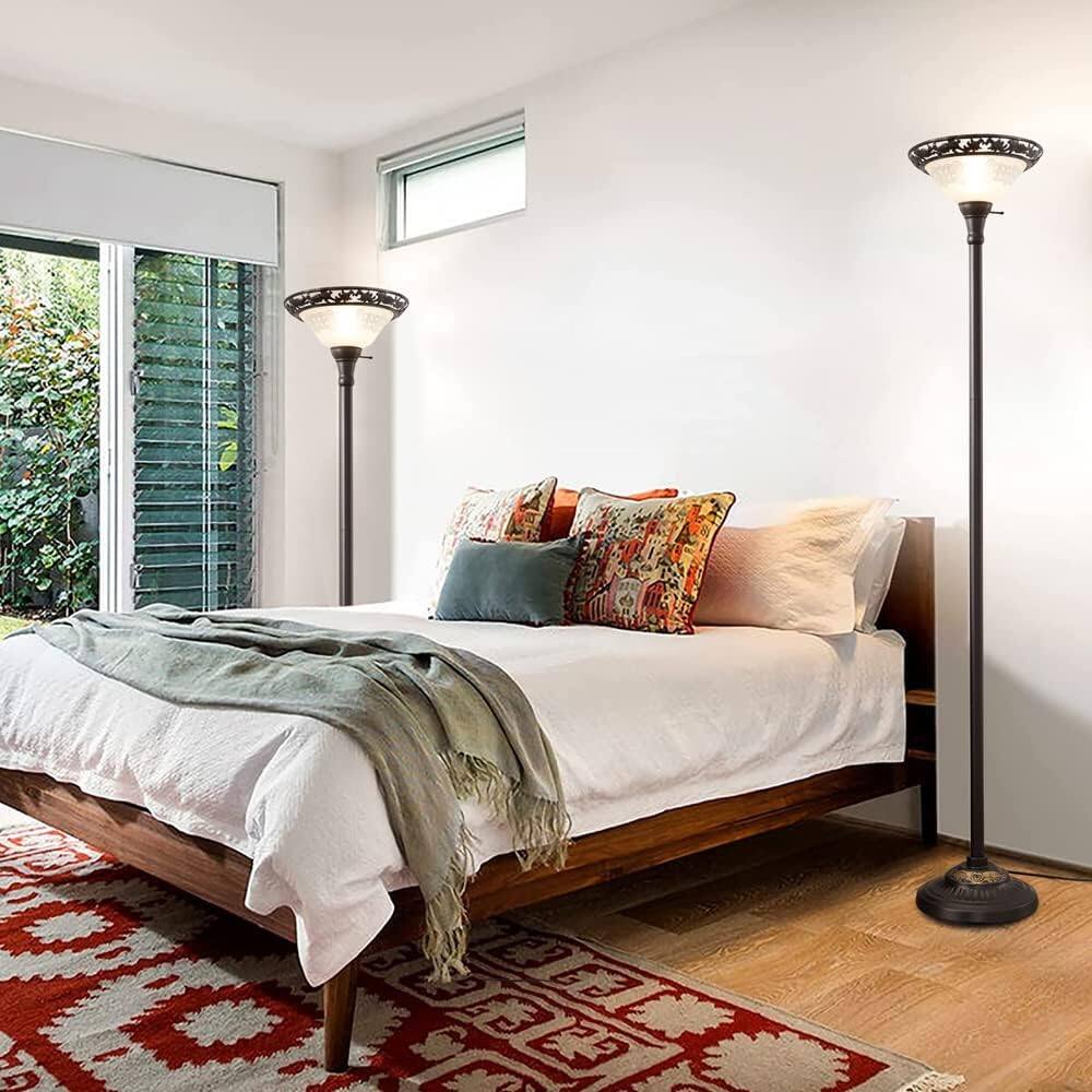 Alt View 2. Cozy Serene - copper Floor Lamp Lamp Vintage touch Led Glass Victorian Elegant Standing with Alabaster Shade Metal - Black, Glass 1 Head.