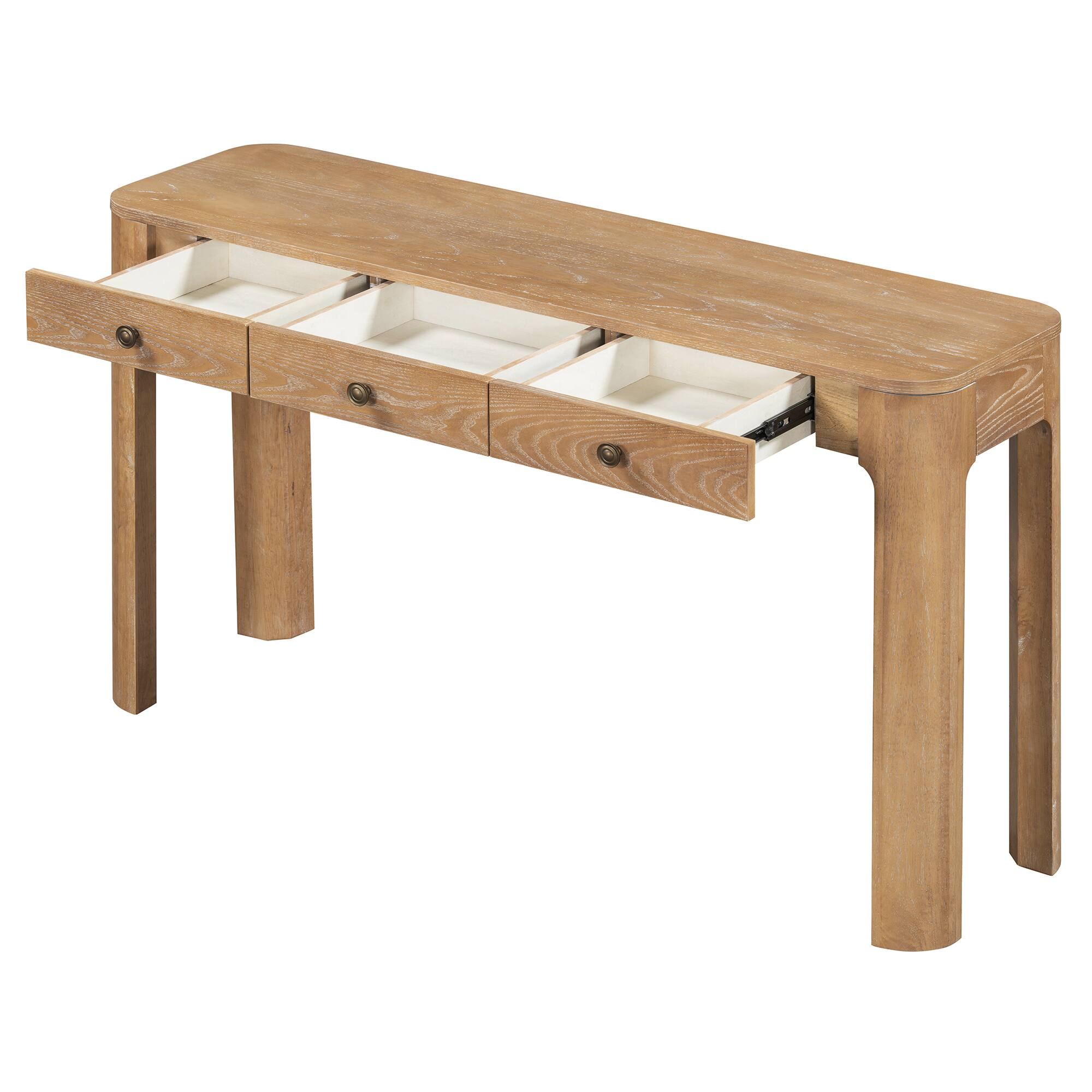Alt View 5. Z-Edge - Console Table with Curved Corners, Entryway Table with 3 Concealed Drawers, Sofa Table with Thick Legs for Living Room - Natural.