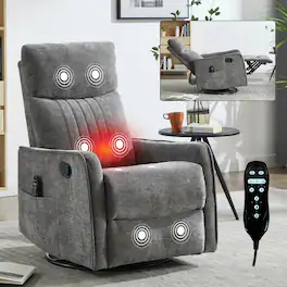 Ropilly - dark grey massage recliner, manual swivel rocker recliner with lumbar heat, chenille fabric - Dark Gray