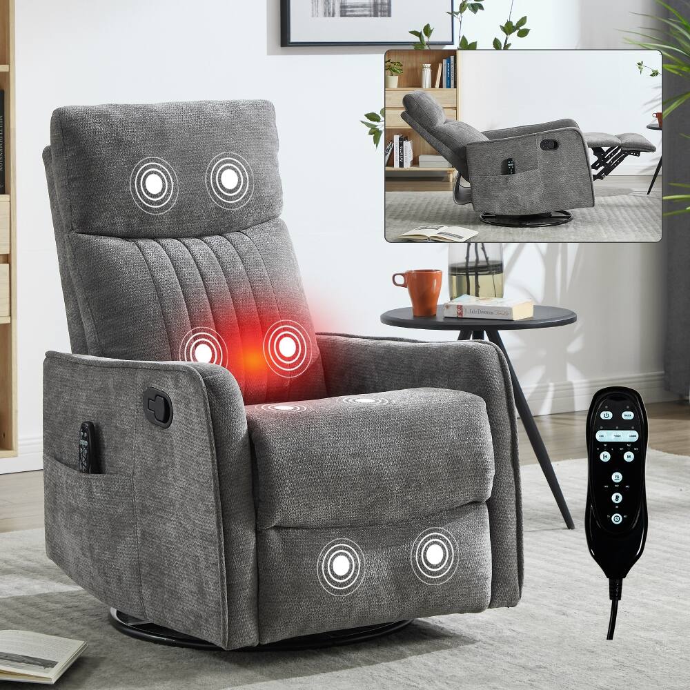 Front. Ropilly - Ropilly dark grey massage recliner, manual swivel rocker recliner with lumbar heat, chenille fabric - Dark Gray.