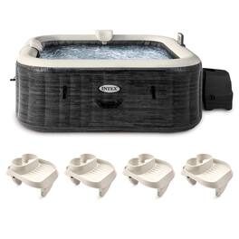 Intex - PureSpa Plus Inflatable Square Spa & Attachable Snack Tray, Tan (4 Pack) - Gray