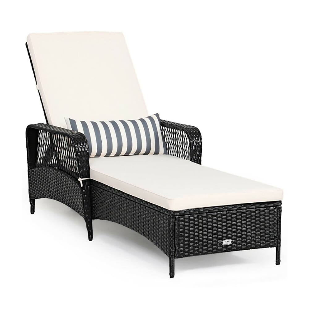 Angle. Kadyn - Outdoor Chaise Lounge Chair, PE Rattan Chaise Lounge Chair Arm Chair Recliner Adjustable with Pillow - White.