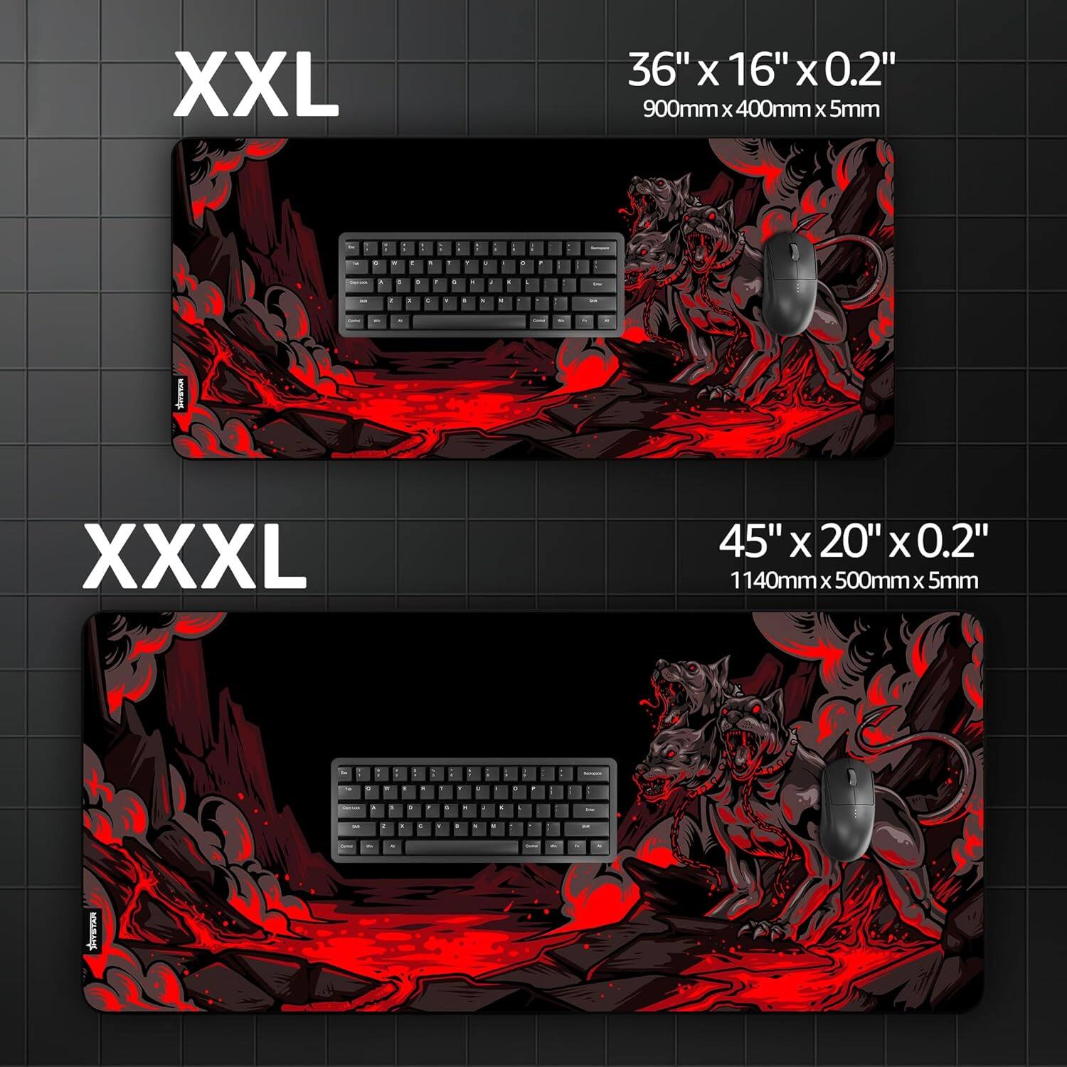 XXL  
36" x 16" x 0.2"  
900mm x 400mm x 5mm  

XXXL  
45" x 20" x 0.2"  
1140mm x 500mm x 5mm