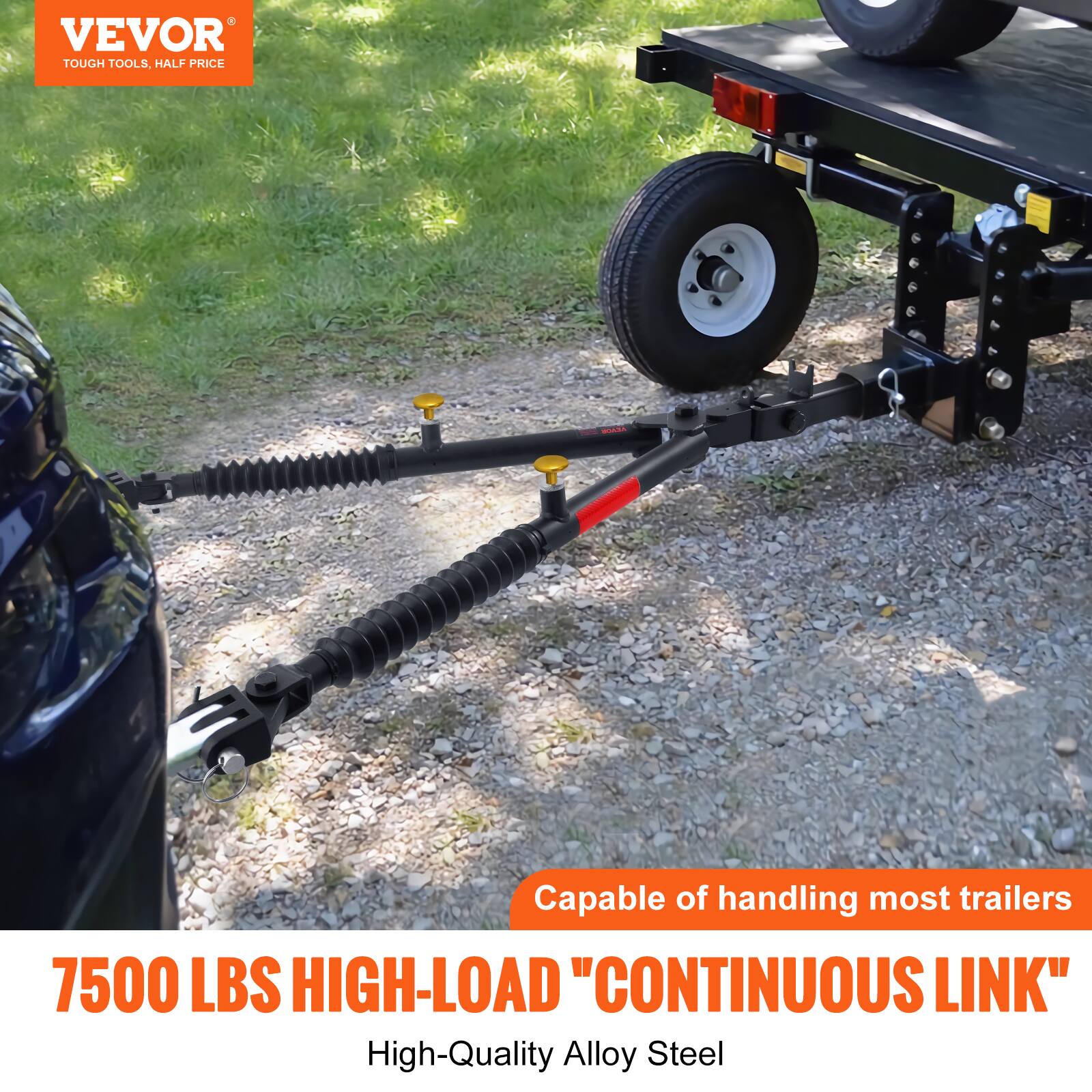 VEVOR  
TOUGH TOOLS, HALF PRICE  

Capable of handling most trailers  

7500 LBS HIGH-LOAD "CONTINUOUS LINK"  
High-Quality Alloy Steel