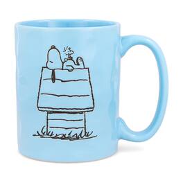 Silver Buffalo - Peanuts Snoopy and Woodstock House Wax-Resist Pottery Mug | Holds 17 Ounces - Blue