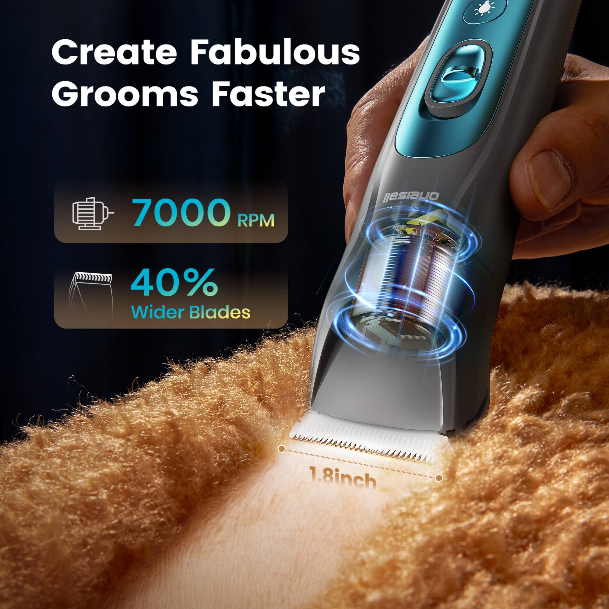 Create Fabulous Grooms Faster  
7000 RPM  
40% Wider Blades  
1.8 inch