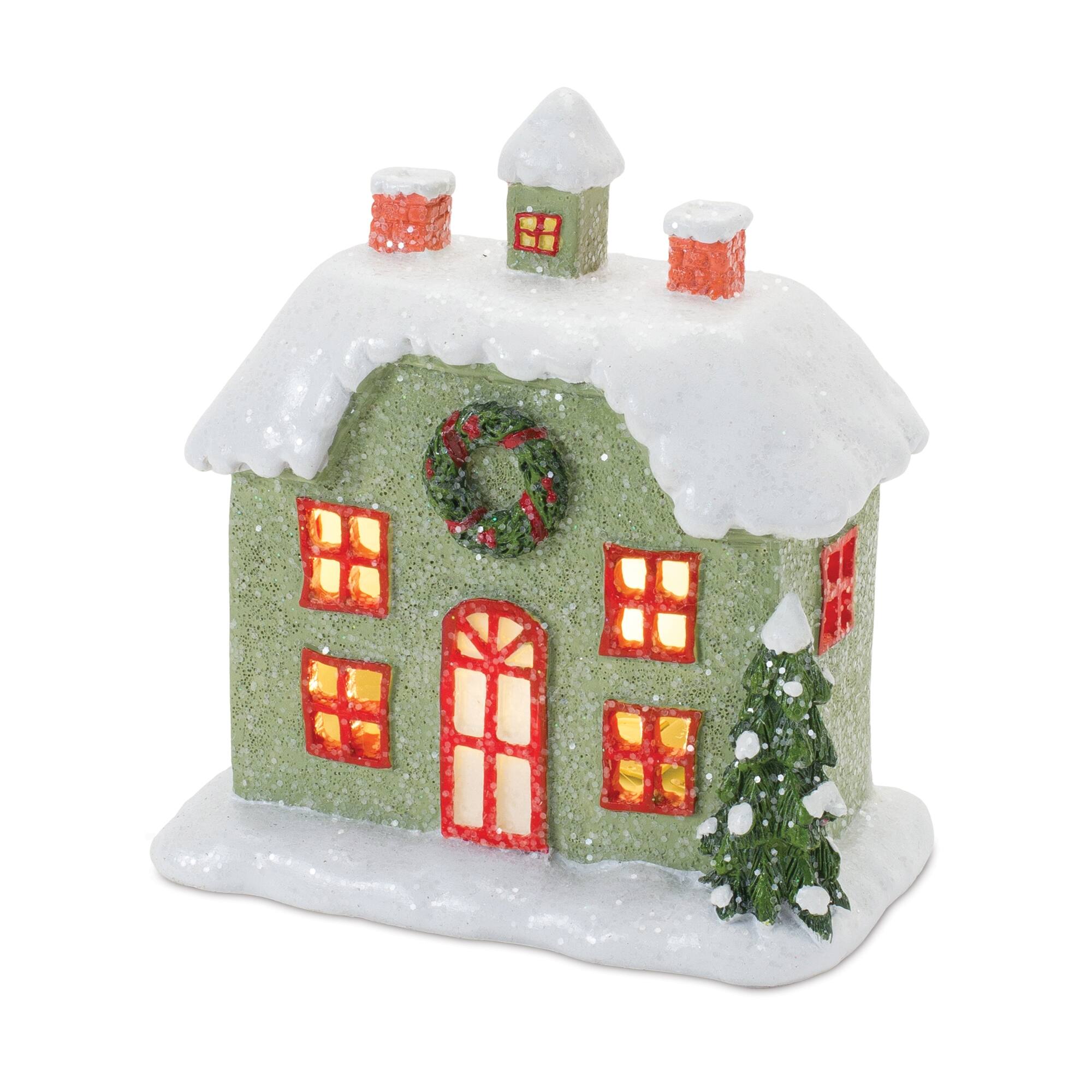 Back. BreeBe - Lighted Winter Village Houses (Set of 2) - Red, Green.