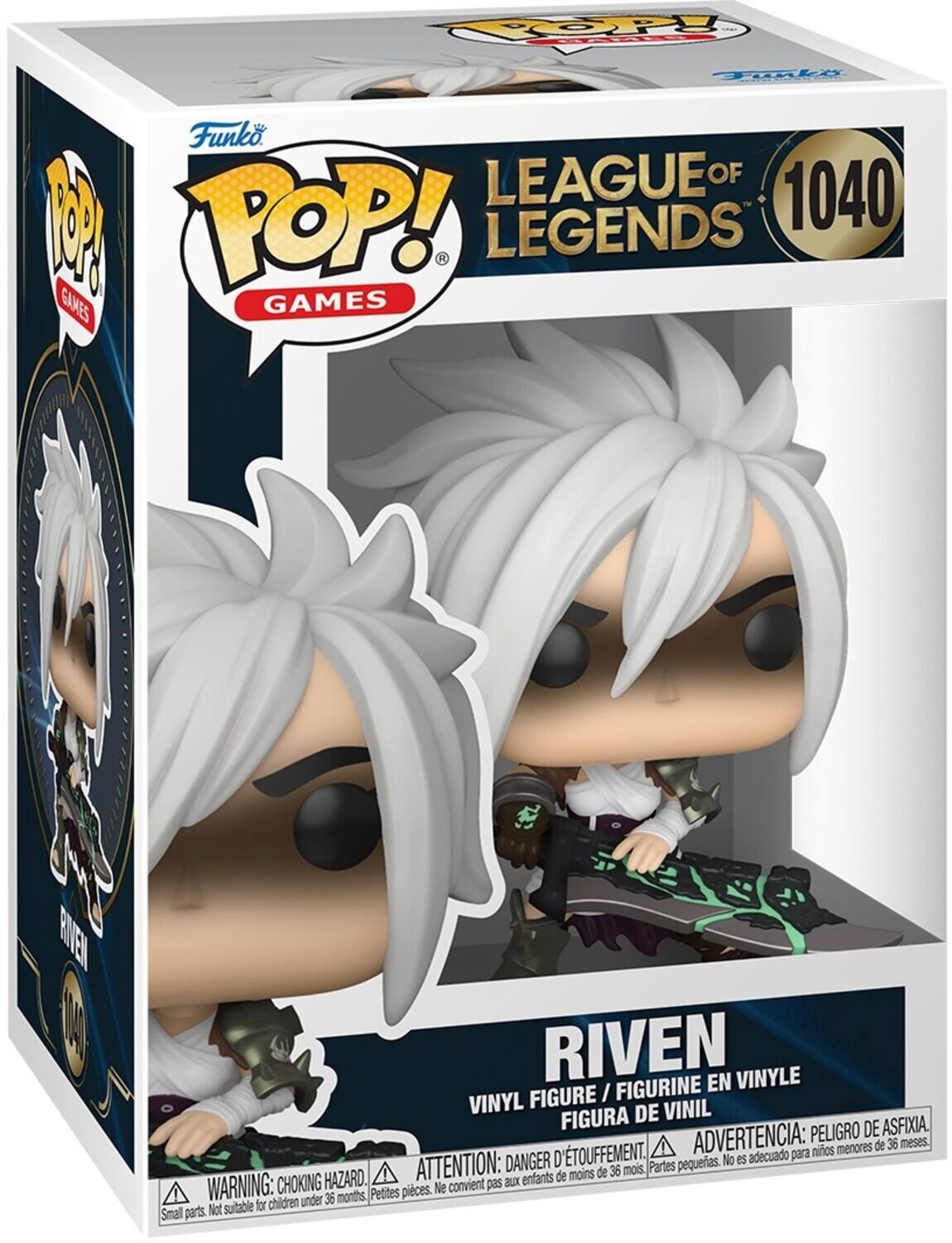 COPY 27 y Funko LEAGUE OF W TOP! LEGENDS - 1040 GAMES GAMES RINVEN DA RIVEN EN VINYLE FIGURE / FIGURINE VINYL DE VINIL FIGURA DE ASFIXIA. ADVERTENCIA: PELIGRO DE ASFIXIA. ATTENTION: DANGER D'ETOUFFEMENT. Partes pequeas. No es adecuado para niños menores de 36 meses. WARNING: CHOKING HAZARD. Petites pieces. Ne pas convient aux enfants. Small parts. Not suitable for children under 36 months.