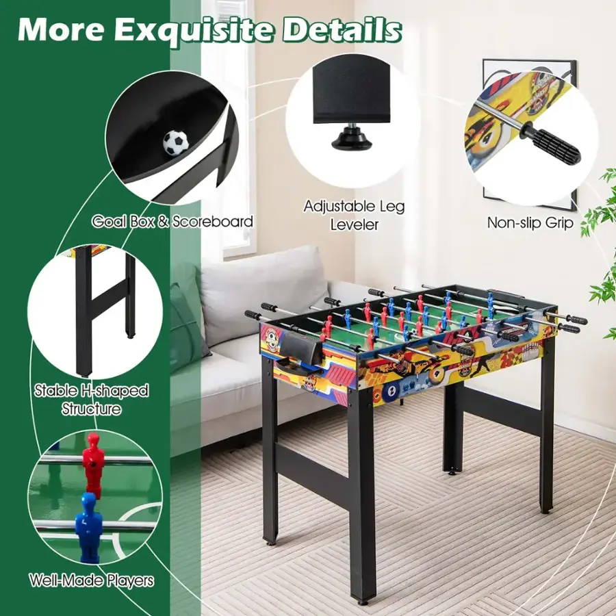 More Exquisite Details: Goal Box & Scoreboard, Stable H-shaped Structure, Adjustable Leg Leveler, Non-slip Grip, Well-Made Players.