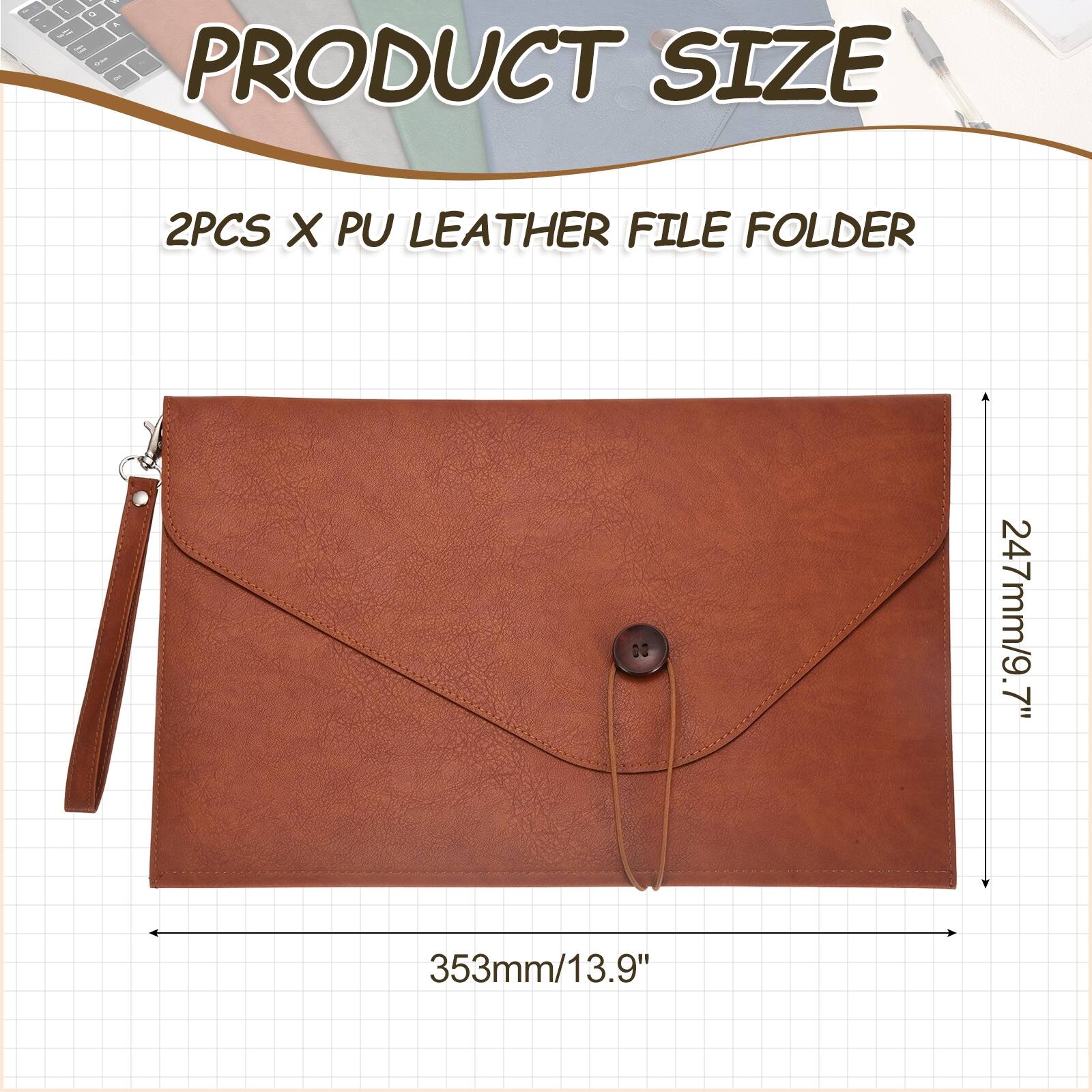 PRODUCT SIZE

2PCS X PU LEATHER FILE FOLDER

247mm/9.7" x 353mm/13.9"