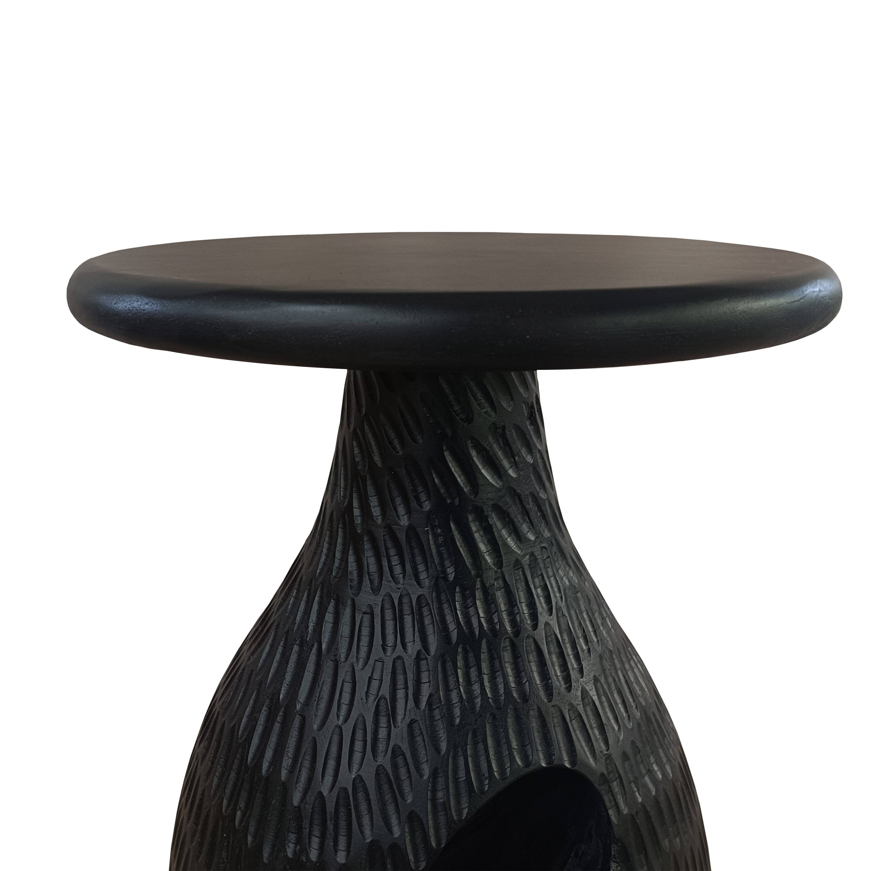 Alt View 3. Manhattan Lane - 14 Inch Side End Table, Artisan Handcrafted Mango Wood, Embossed Teardrop Shaped Base - Black.