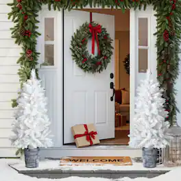 Winado - 2PCS 4FT Artificial Christmas Flocked Small Tree with Plastic Pot Stand, Branch for Indoor Holiday Party Room Decoration - White