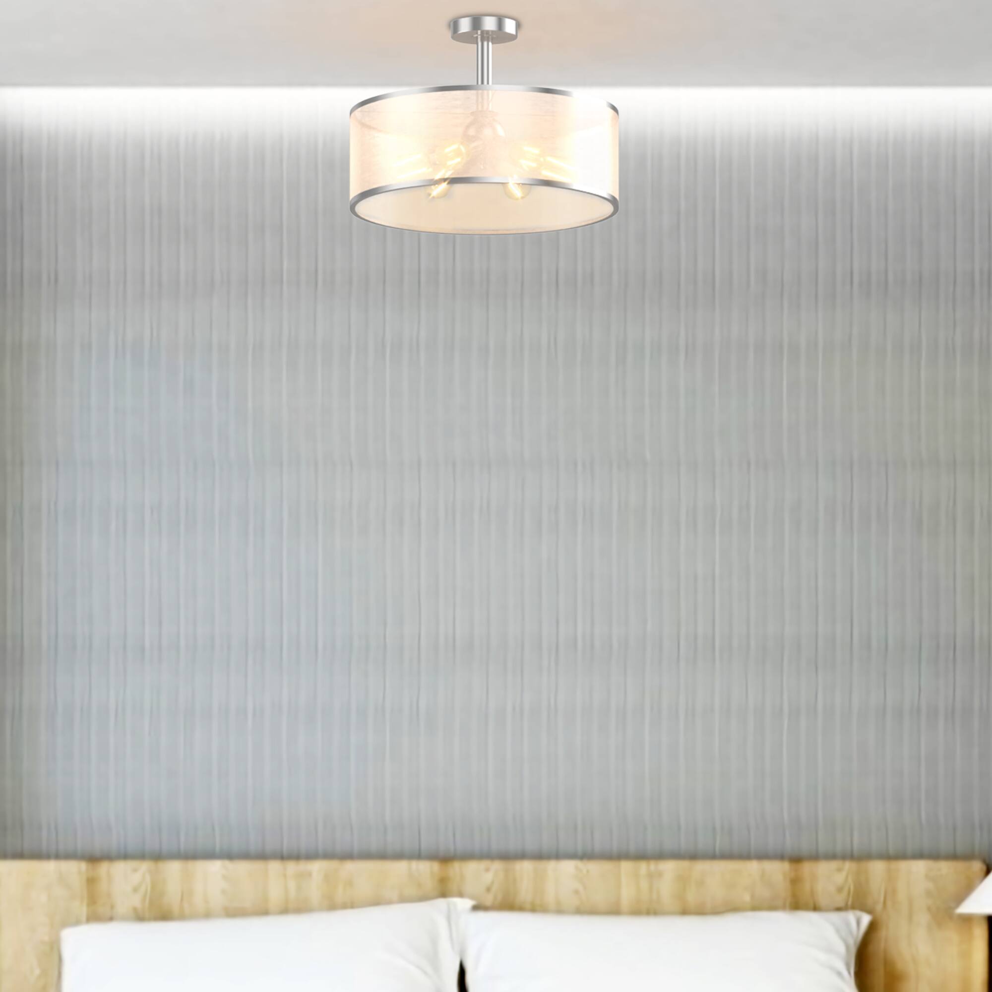 Alt View 6. Costway - Costway 6-Light Semi Flush Mount Ceiling Light Pendant Lamp w/ Fabric Drum-shaped Shade - Warm.