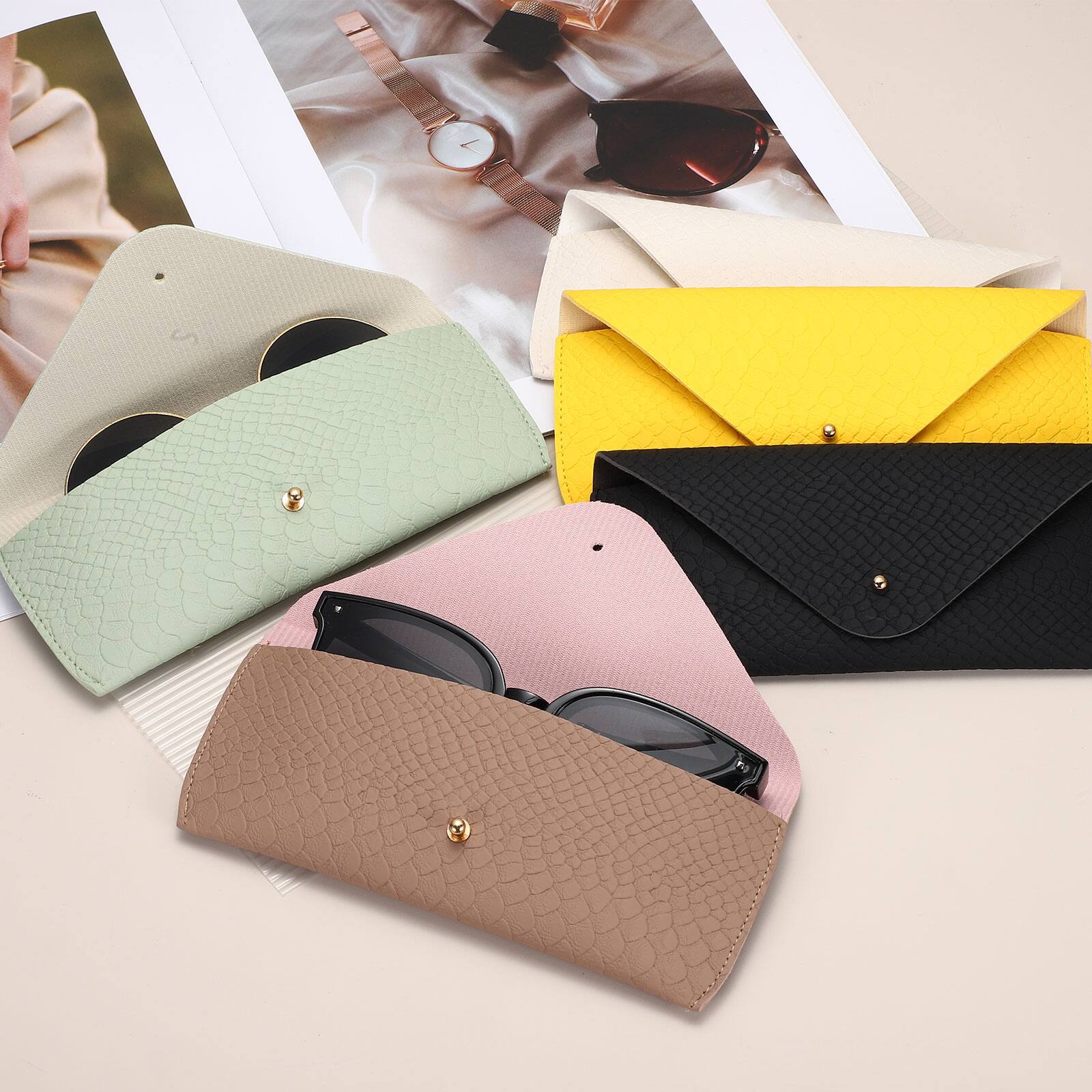 Alt View 3. Unique Bargains - Leather Glasses Case, Soft Sunglass Pouch w/ Microfiber, Portable Eyeglass Storage Bag for Women & Men - White.
