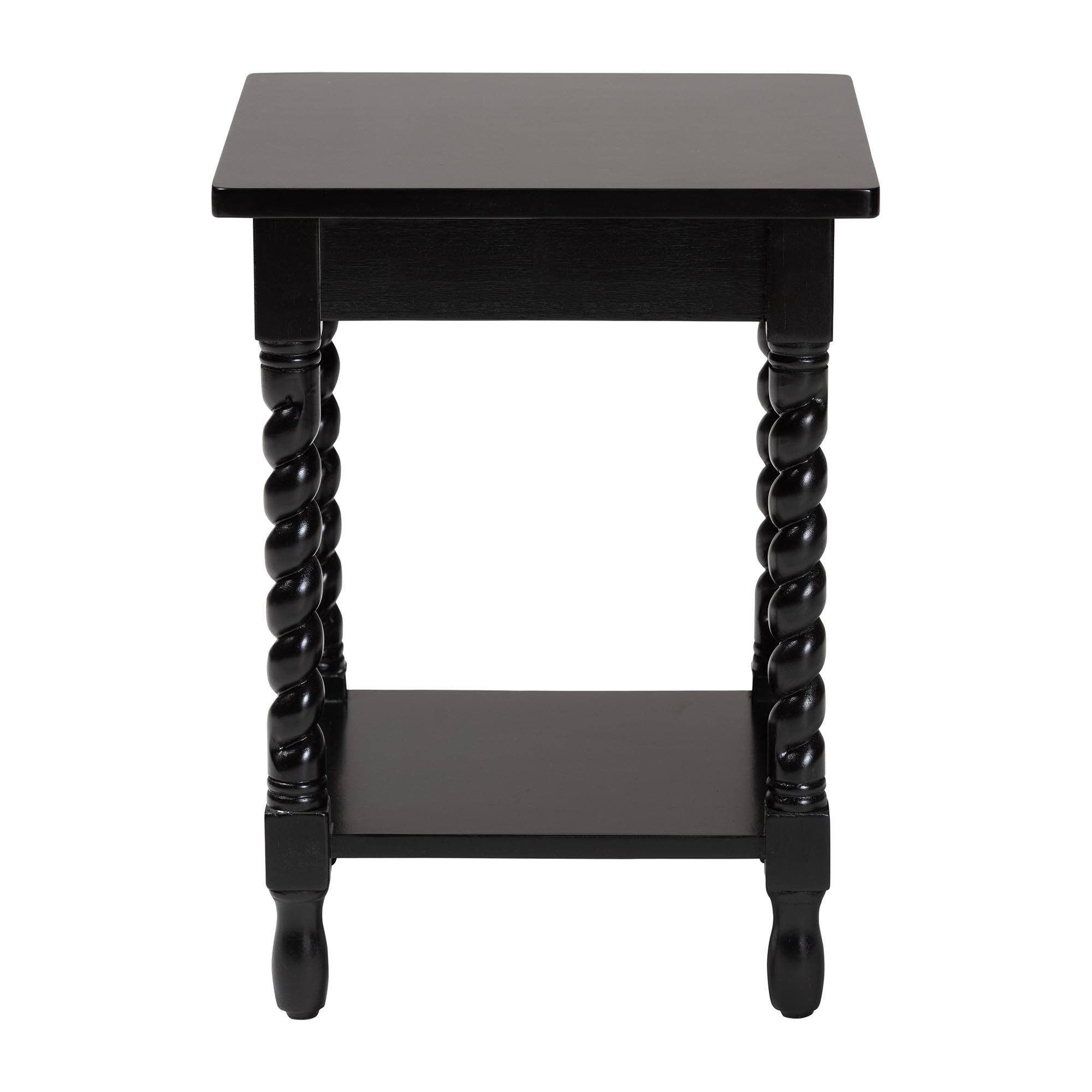 Alt View 1. bali & pari - Baxton Studio Niklas Nightstand with Twisted Legs - 1-Drawer Bedroom Side Table with Storage Shelf, Black - Black.