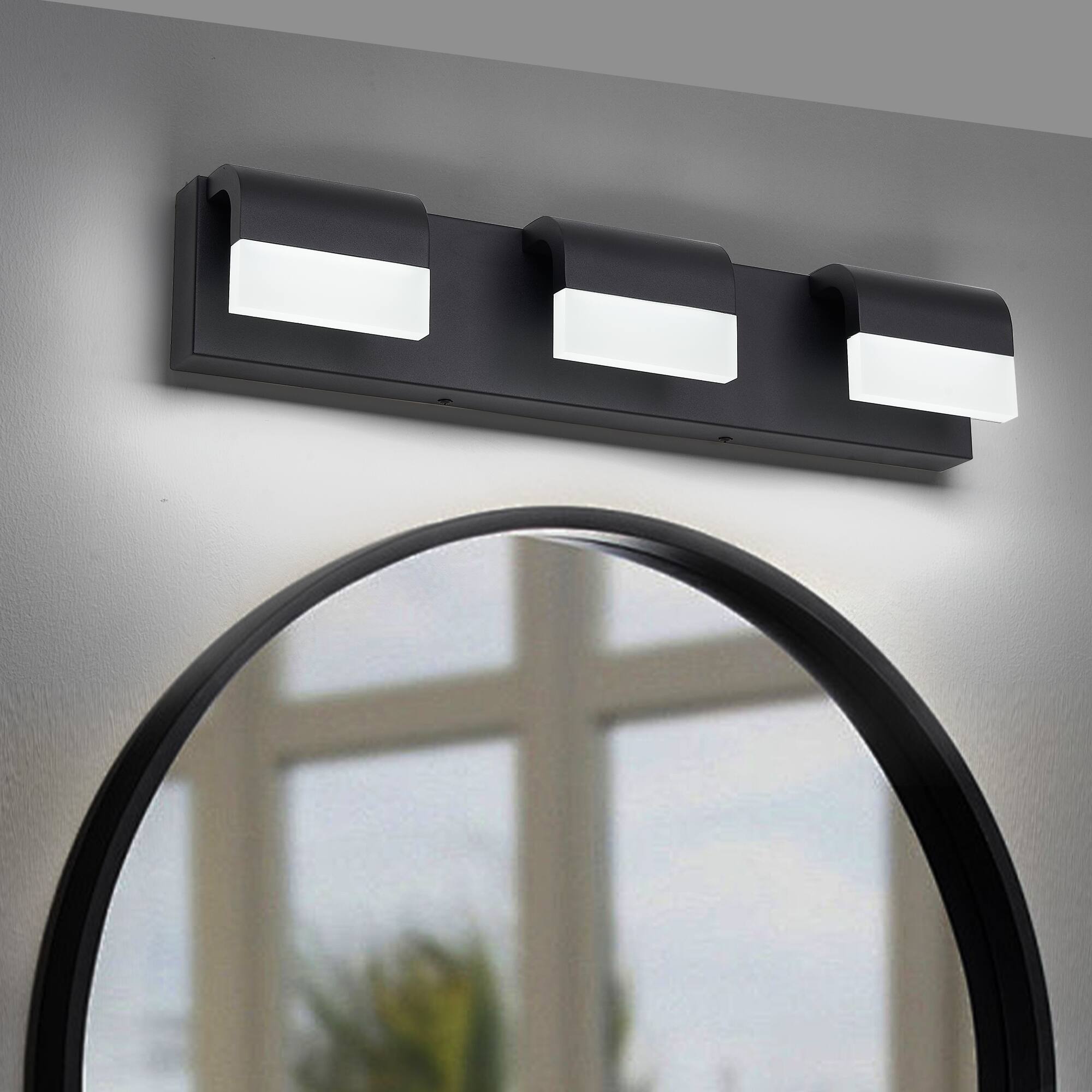 Front. HOMLUX - 21.65 in.  3 Lights Black LED Vanity Light Bar with Acrylic Shade.
