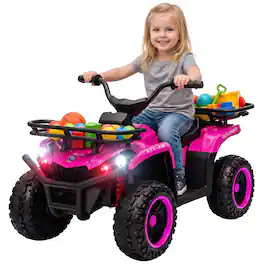 Qaba - Ride on ATV, 4 Wheeler for Kids with Dual Motors, Soft Start, Battery Display, Music - Pink