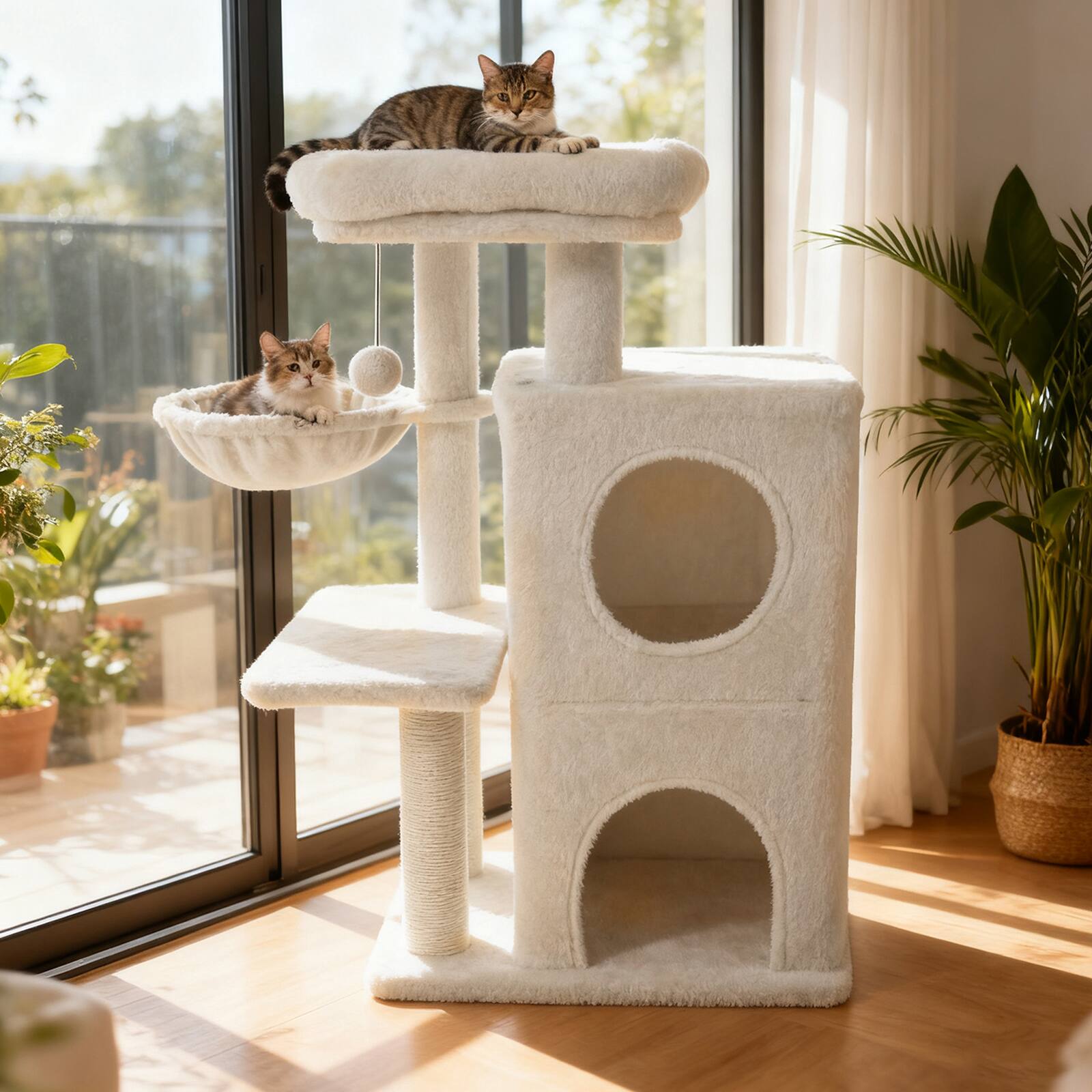 Alt View 3. Gymax - Gymax 33.5'' Cat Tree w/ 2-Tier Condo Padded Plush Top Perch Sisal Scratching Posts Beige.