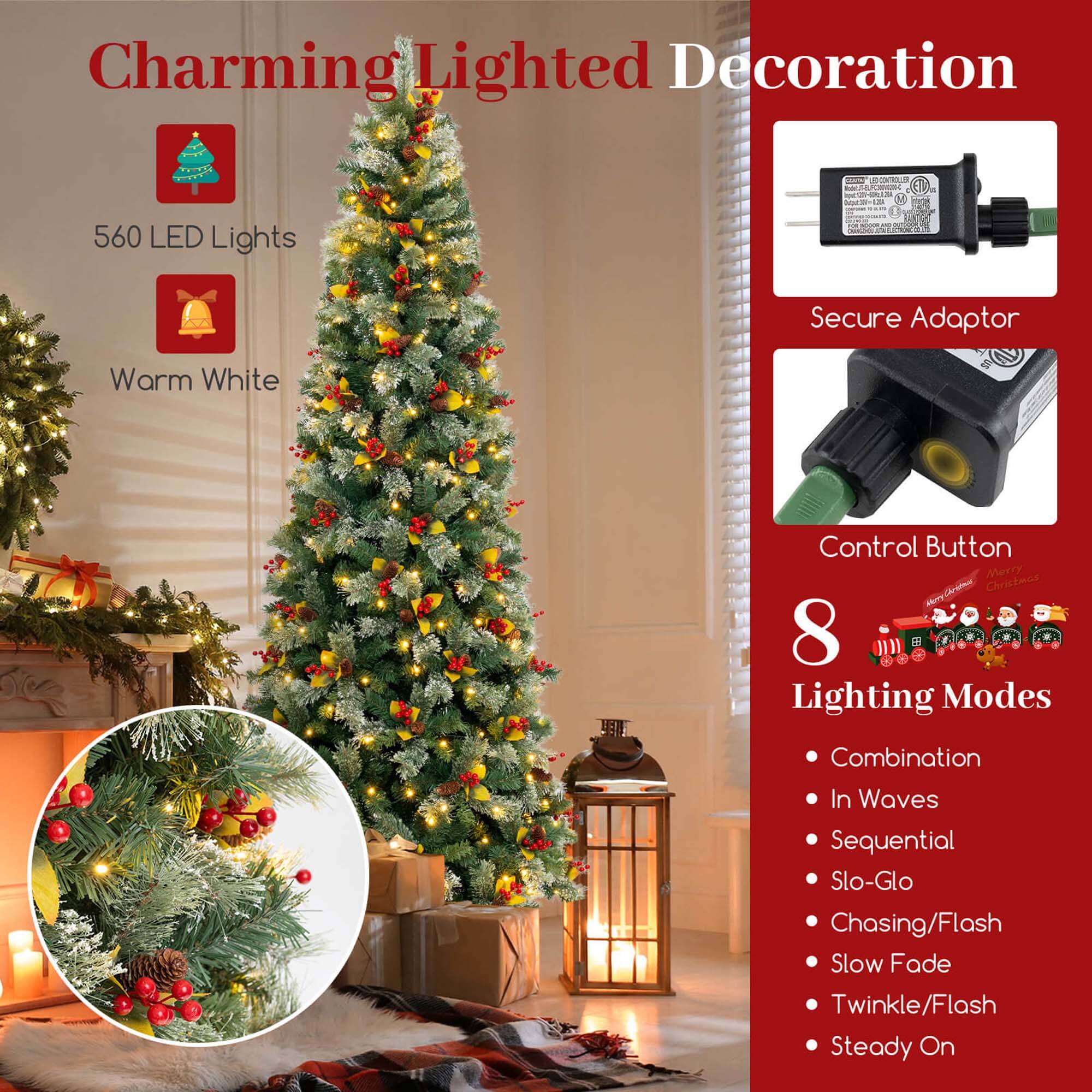 Charming Lighted Decoration

- 560 LED Lights
- Warm White
- Secure Adaptor
- Control Button
- Merry Christmas
- 8 Lighting Modes: Combination, In Waves, Sequential, Slo-Glo, Chasing/Flash, Slow Fade, Twinkle/Flash, Steady On