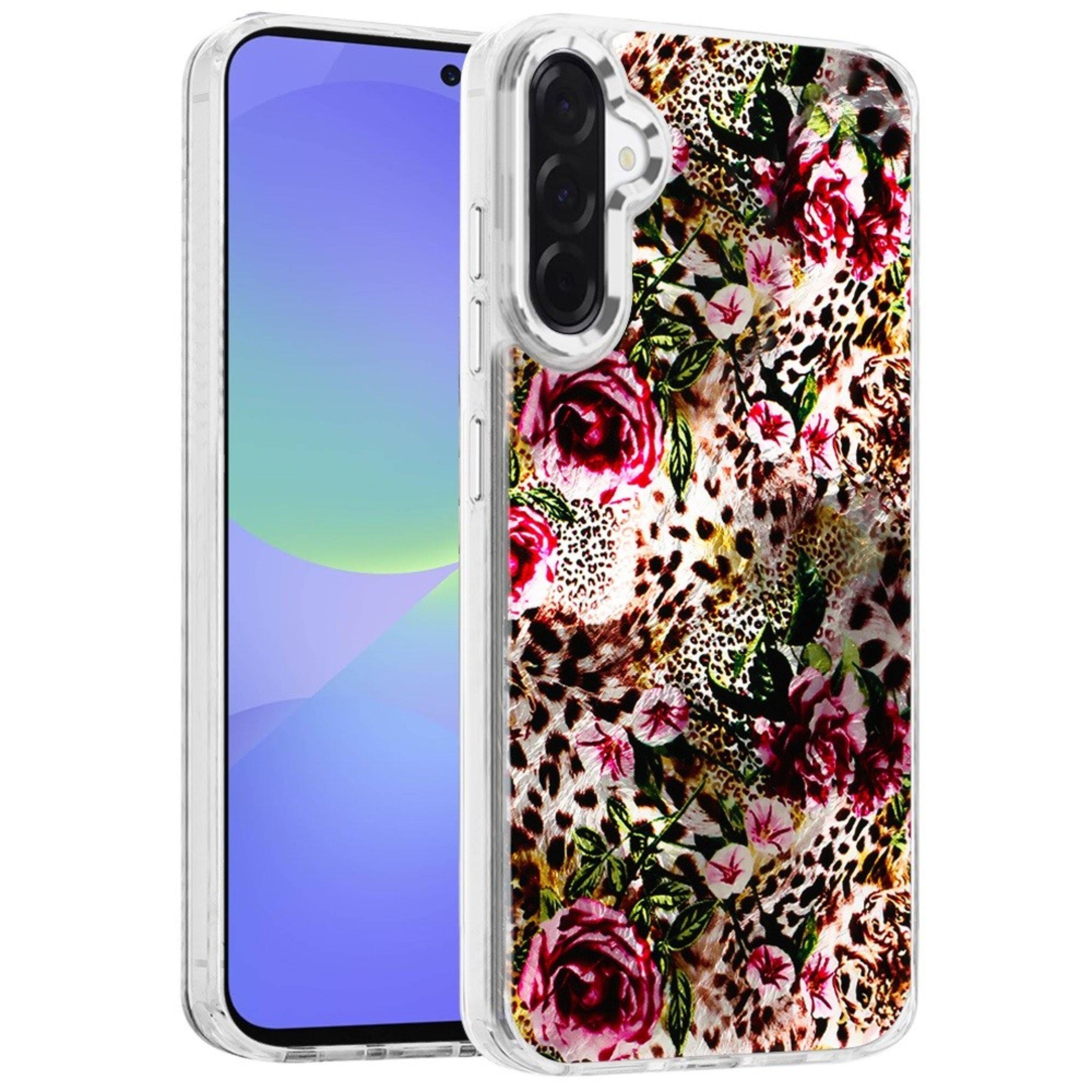Angle. Kitcheniva - Trendy In Mold Design Phone Cover With Metallic Button Accents And Tempered Glass For Samsung A37 A - Multicolor.