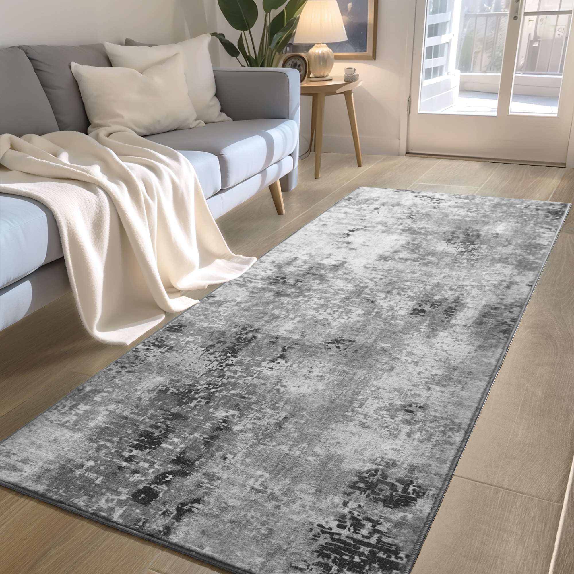 Back. PARKER SLATER - Non Slip Washable Soft Abstract Long Carpet Runner Rug Rubber Backing Hallways Kitchen Bedroom Bathroom Entryway Grey... - Blue.