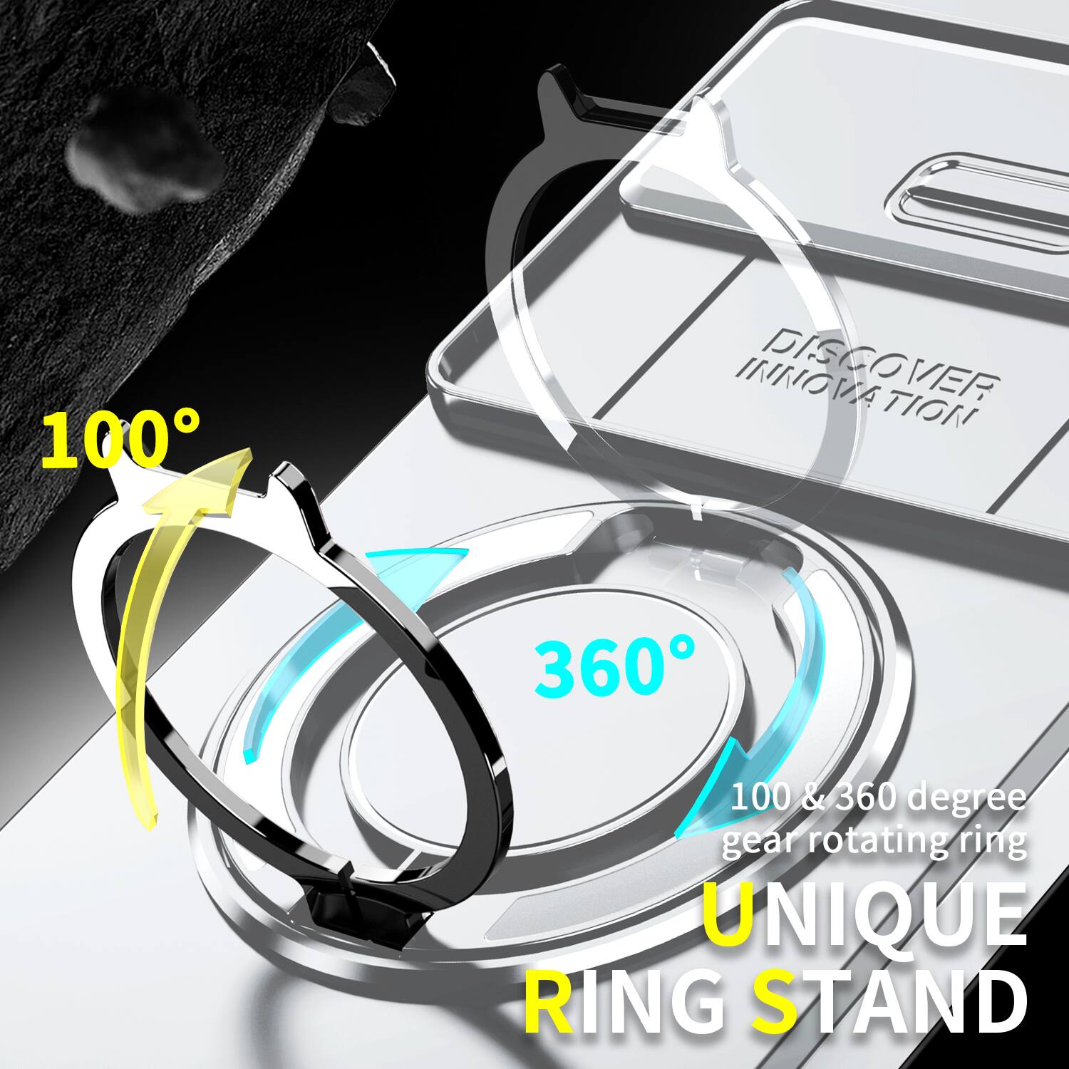 100°
AMOMMI DISCOVER INNOVATION
360°
100 & 360 degree gear rotating ring
UNIQUE RING STAND
