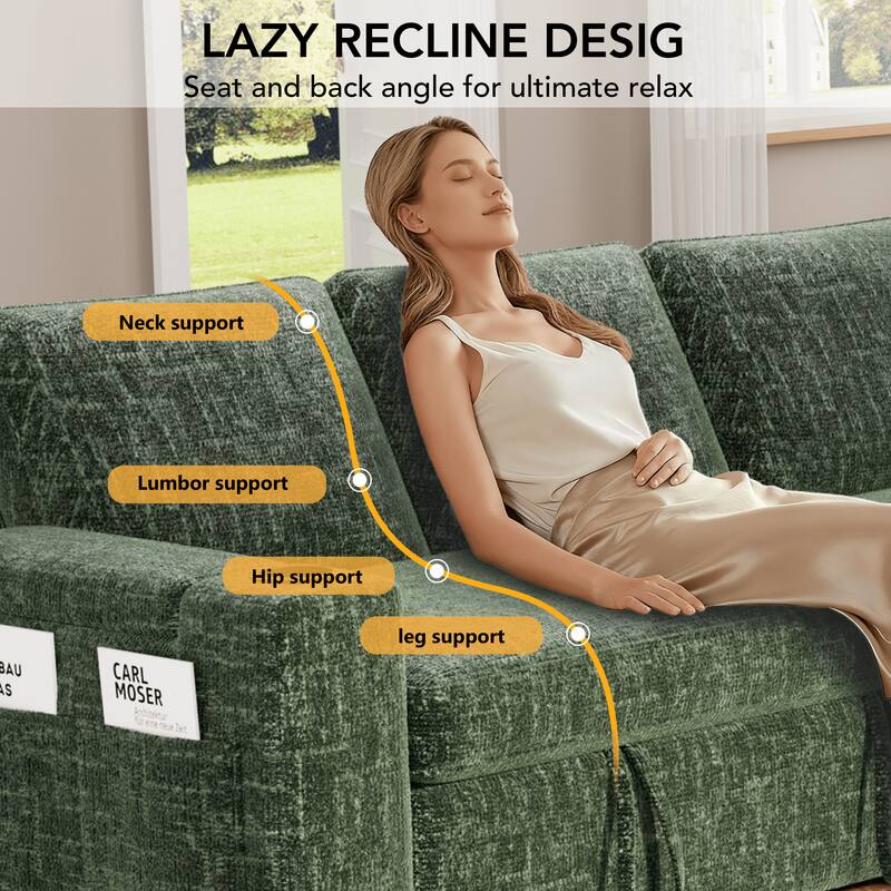 LAZY RECLINE DESIGN  
Seat and back angle for ultimate relax  
Neck support  
Lumbar support  
Hip support  
Leg support  

BAU  
CARL MOSER