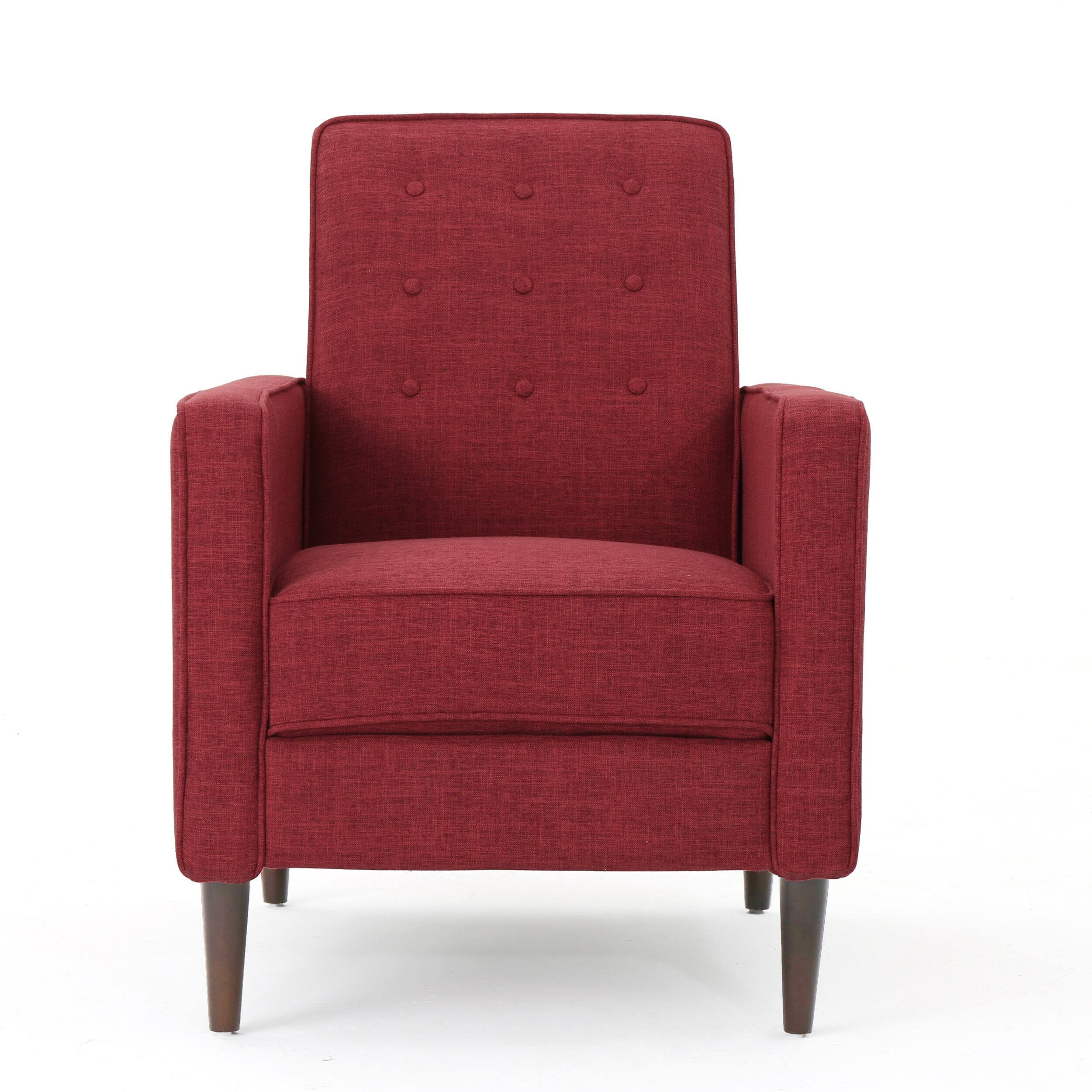 Angle. APRILSOUL - Fabric Recliner Chair Mid Century Modern Pushback Single Sofa Thicker Cushion Tufted Wooden Leg - Red.