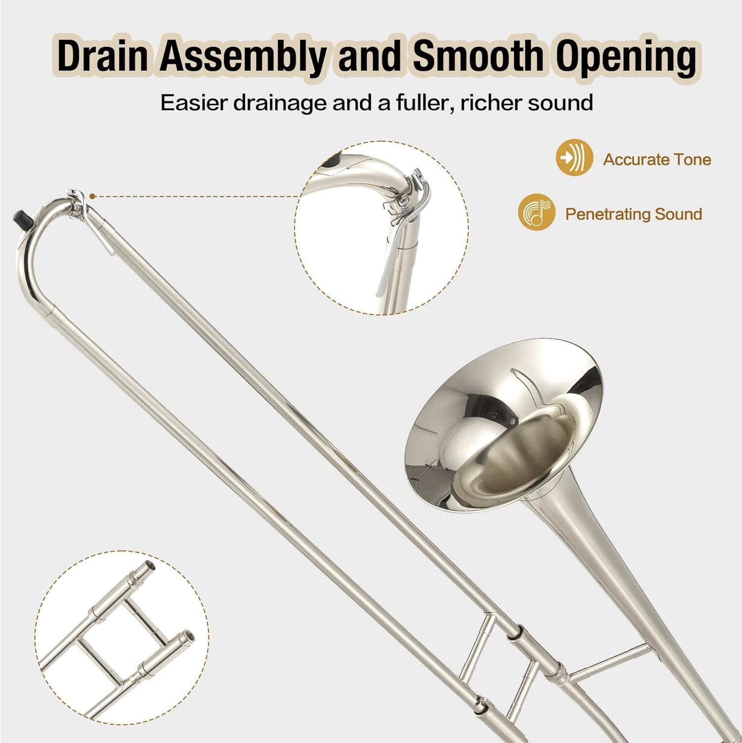 Drain Assembly and Smooth Opening  
Easier drainage and a fuller, richer sound  
- Accurate Tone  
- Penetrating Sound