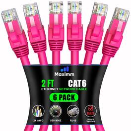 Maximm - Cat 6 Ethernet Cable 2 ft (6-Pack) - UTP, 10Gbps, 550MHz