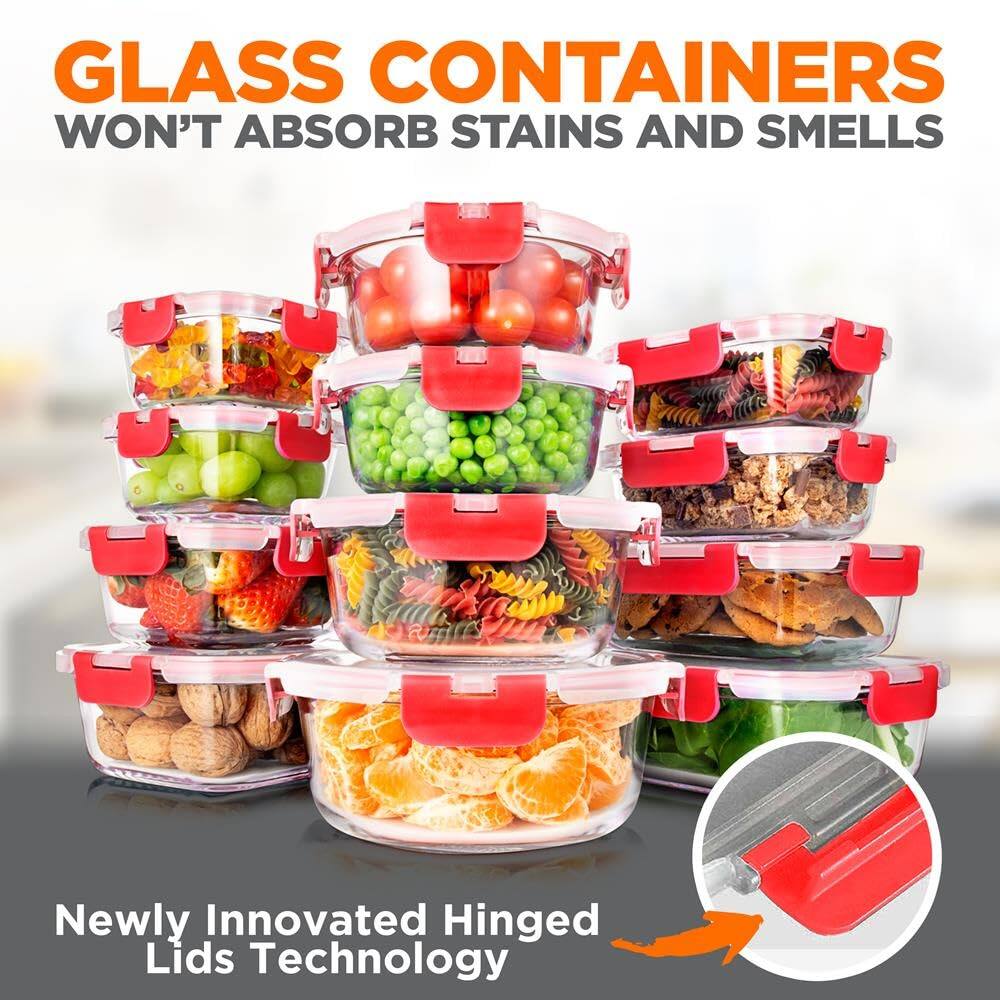GLASS CONTAINERS WON'T ABSORB STAINS AND SMELLS

Newly Innovated Hinged Lids Technology