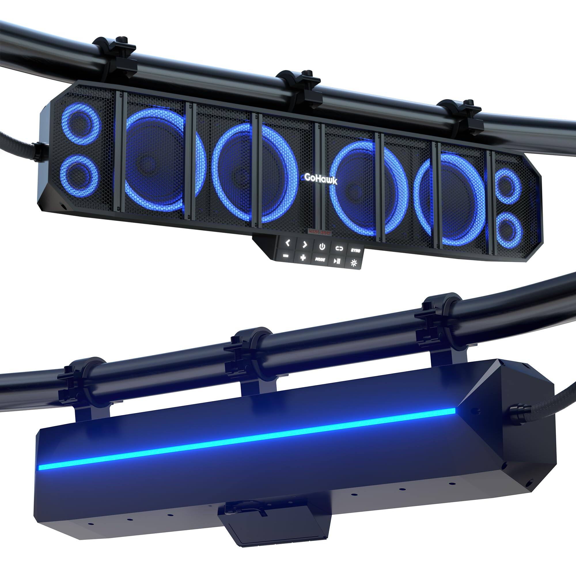 Front. GoHawk - UTV Sound Bar | Waterproof 8-Speaker Bluetooth ATV Soundbar | 25" SxS with FM Radio & Lights - Black.