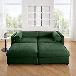 LOVMOR - Stylish Green Chenille 2Seater Sofa with 2 Ottoman Storage Seat Cylindrical Backrest and Armrests Modern Fabric - Green