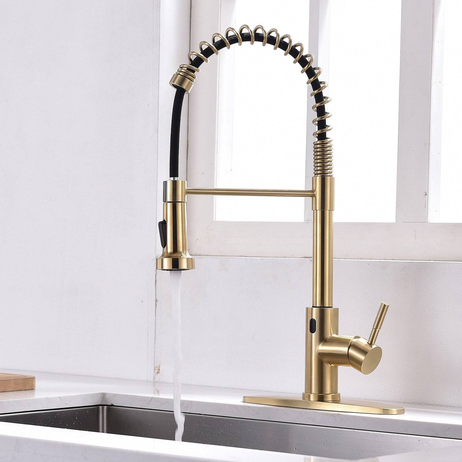 Alt View 4. Boyel Living - Brushed Gold Single Handle Touchless Sensor Gooseneck Pull Down Sprayer Kitchen Faucet - Brushed Gold.