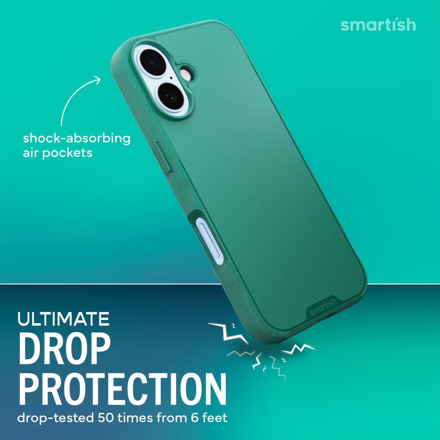 smartish shock-absorbing air pockets ULTIMATE DROP PROTECTION drop-tested 50 times from 6 feet smartish