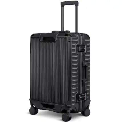 Front. Sugift - 28" Hardside Checked Luggage Aluminum Frame Lightweight Suitcase with Spinner Wheels, TSA Lock & Cup Holder - Black.