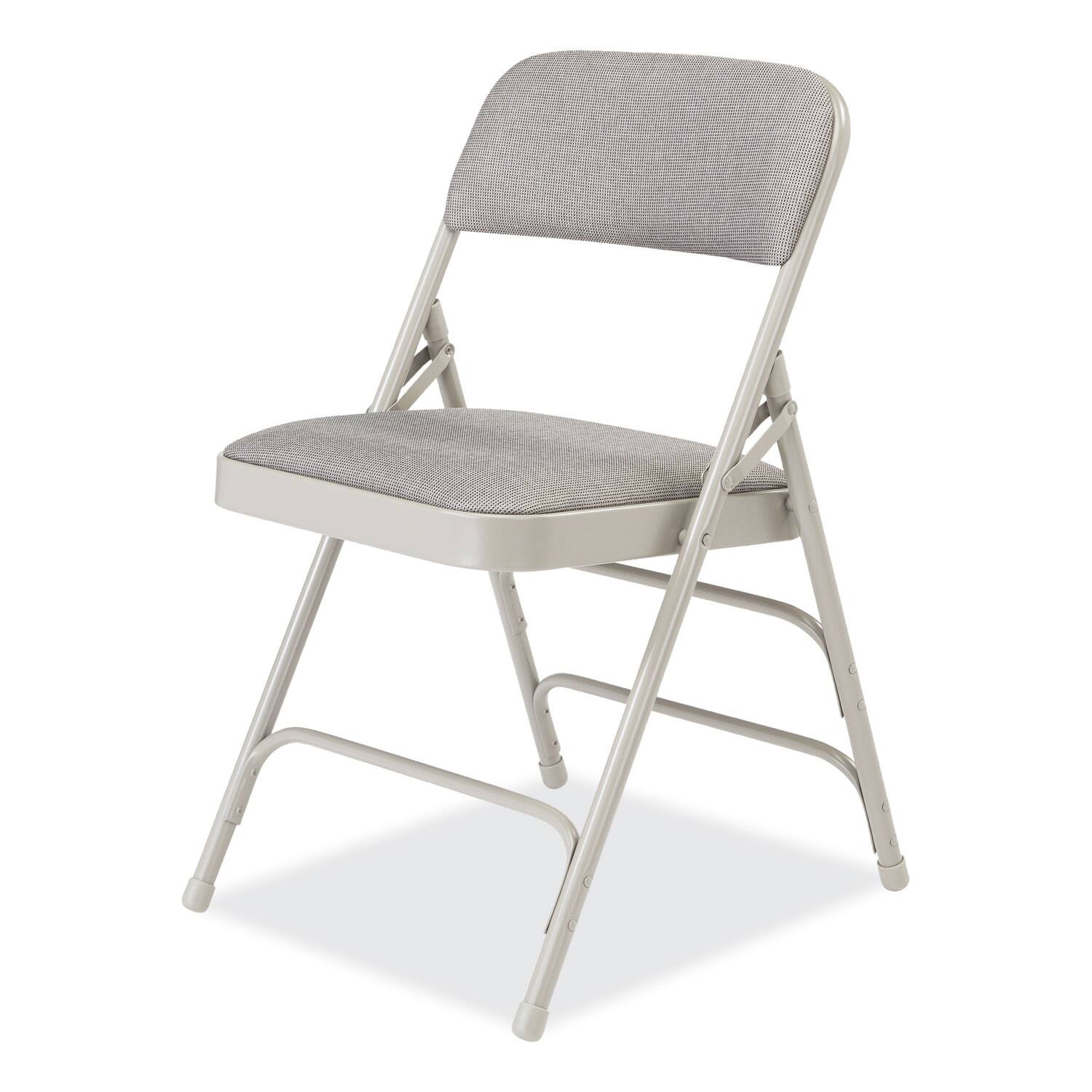 Left. National Brand - 2300 Series Fabric Triple Brace Double Hinge Premium Folding Chair Supports Up to 500 lb Greystone 4/Carton - Gray.